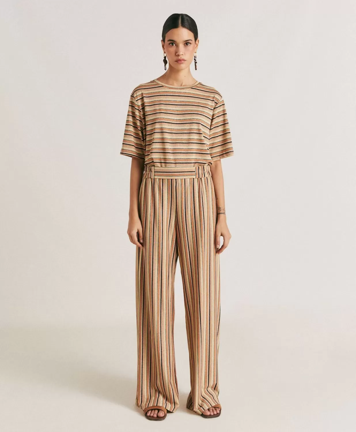 Momoni Pantalons Et Shorts>Baccarat Pantalon Raye En Jersey Lurex - Rouille Multicolore