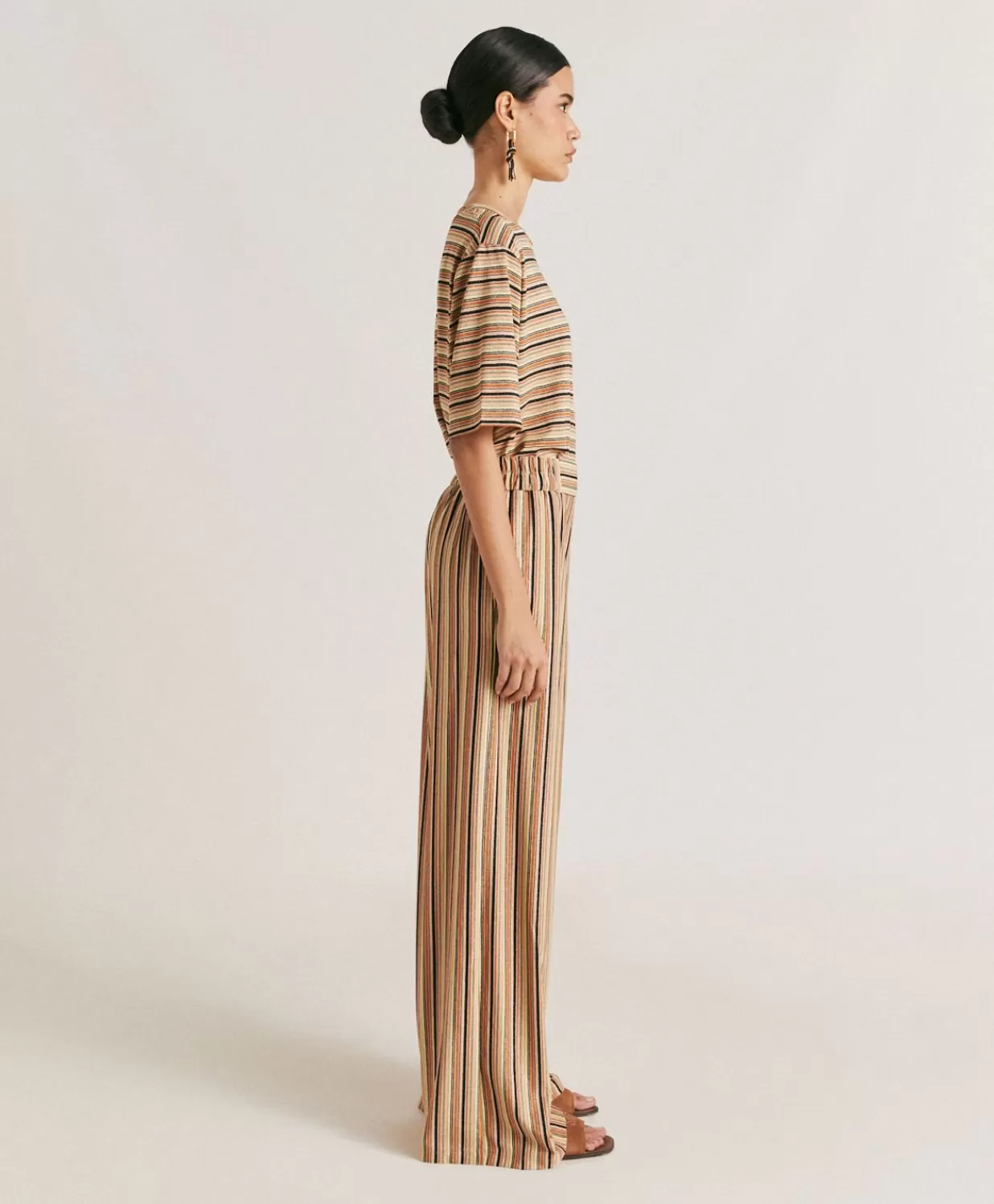Momoni Pantalons Et Shorts>Baccarat Pantalon Raye En Jersey Lurex - Rouille Multicolore