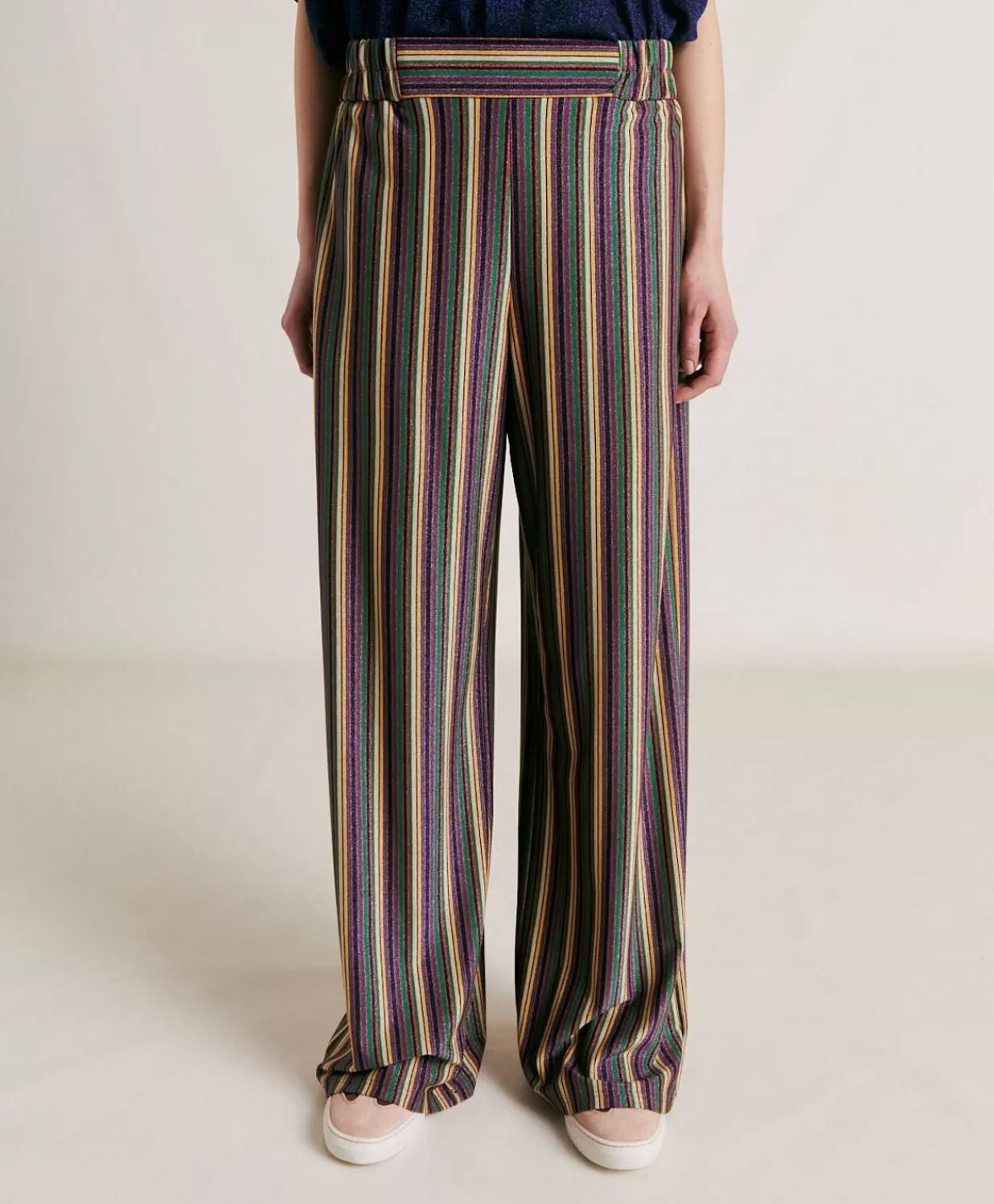 Momoni Pantalons Et Shorts>Baccarat Pantalon Raye En Jersey Lurex - Vert Multicolore