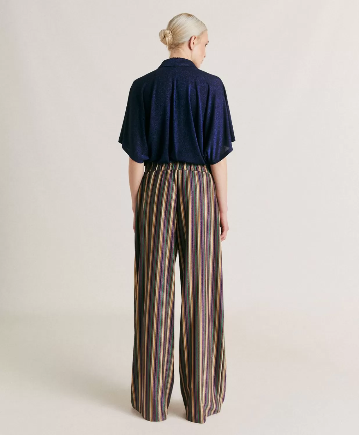 Momoni Pantalons Et Shorts>Baccarat Pantalon Raye En Jersey Lurex - Vert Multicolore