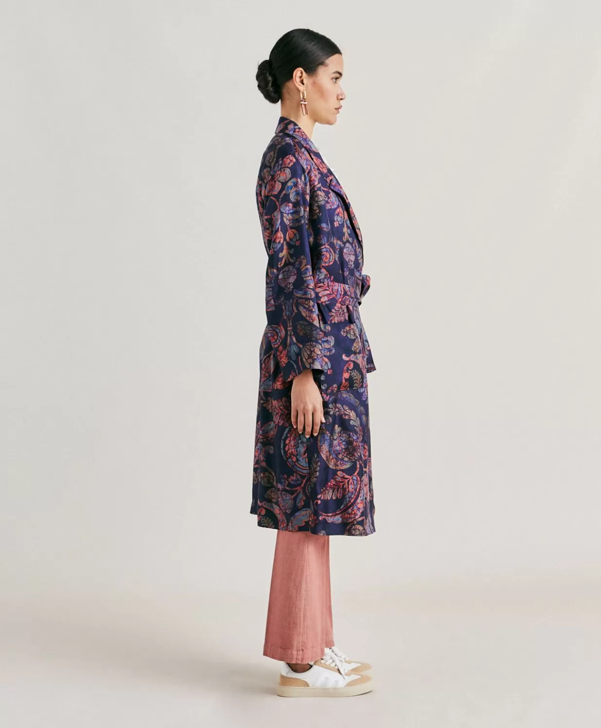 Momoni Trenchs Et Manteaux>Bados Trench-Coat En Serge De Soie - Multicolore Bleu Nuit