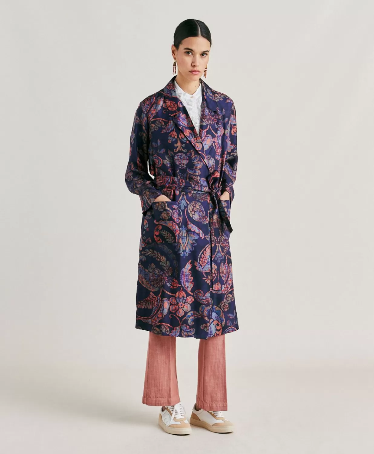 Momoni Trenchs Et Manteaux>Bados Trench-Coat En Serge De Soie - Multicolore Bleu Nuit