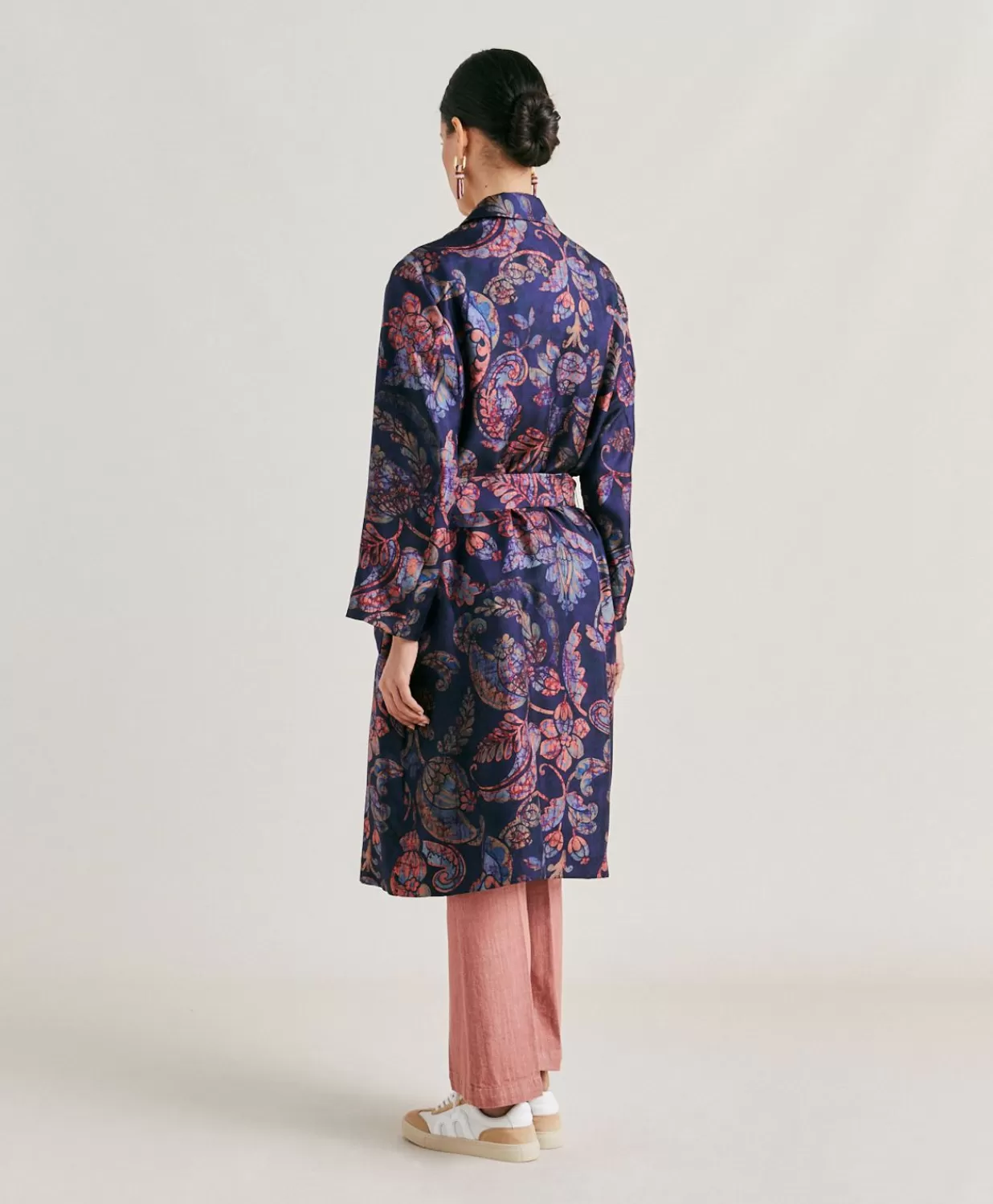 Momoni Trenchs Et Manteaux>Bados Trench-Coat En Serge De Soie - Multicolore Bleu Nuit