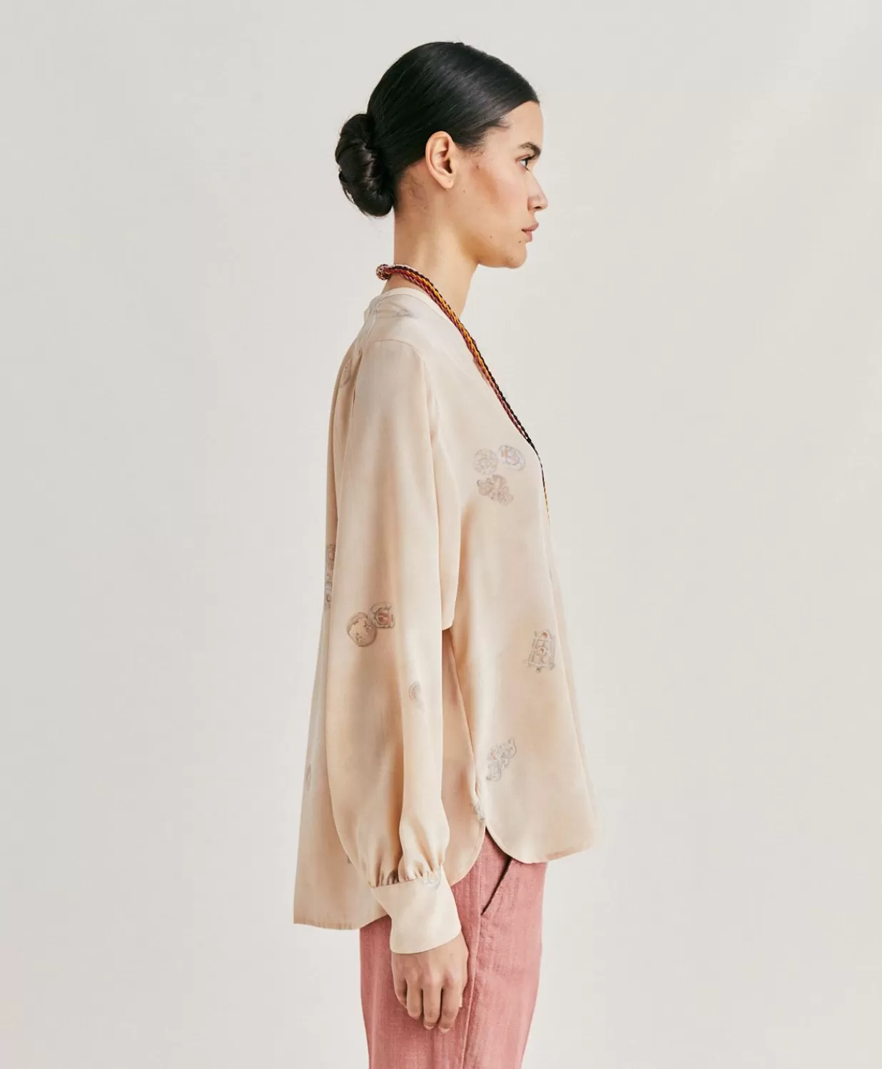 Momoni Chemisiers Et Chemises>Blouse Alisha En Crepe De Chine - Beige Multicolore