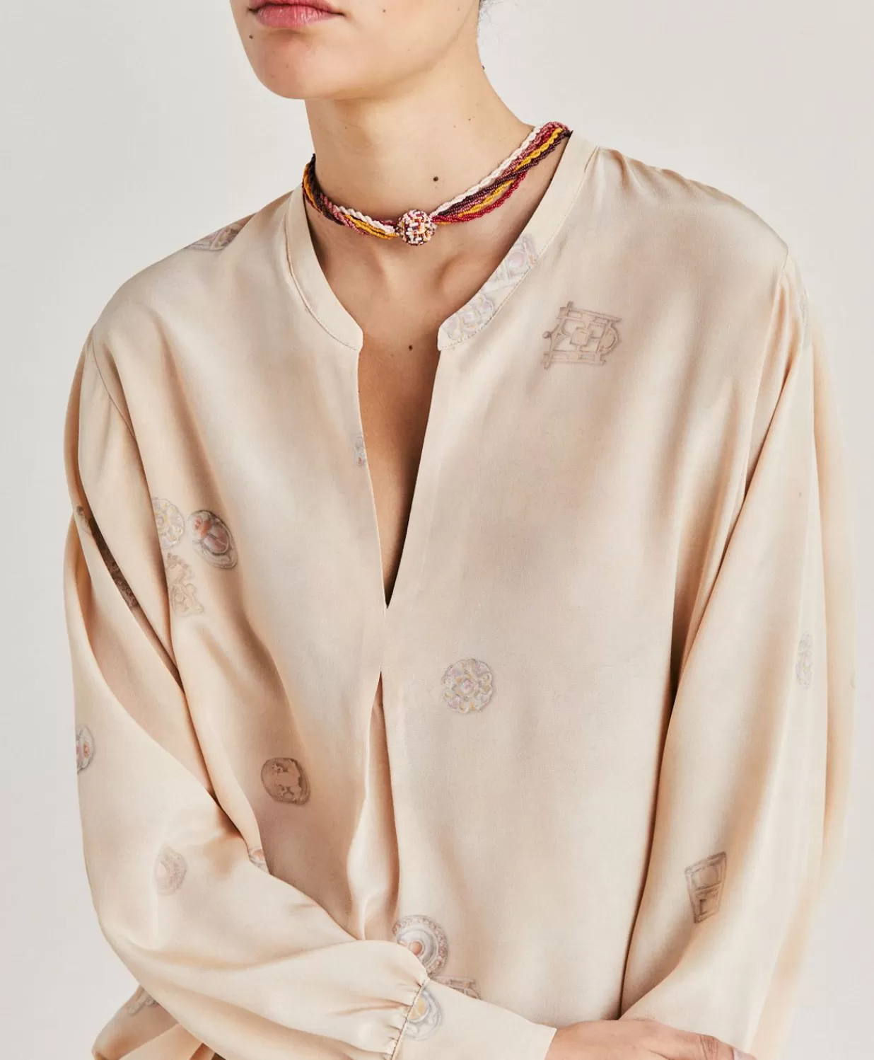 Momoni Chemisiers Et Chemises>Blouse Alisha En Crepe De Chine - Beige Multicolore