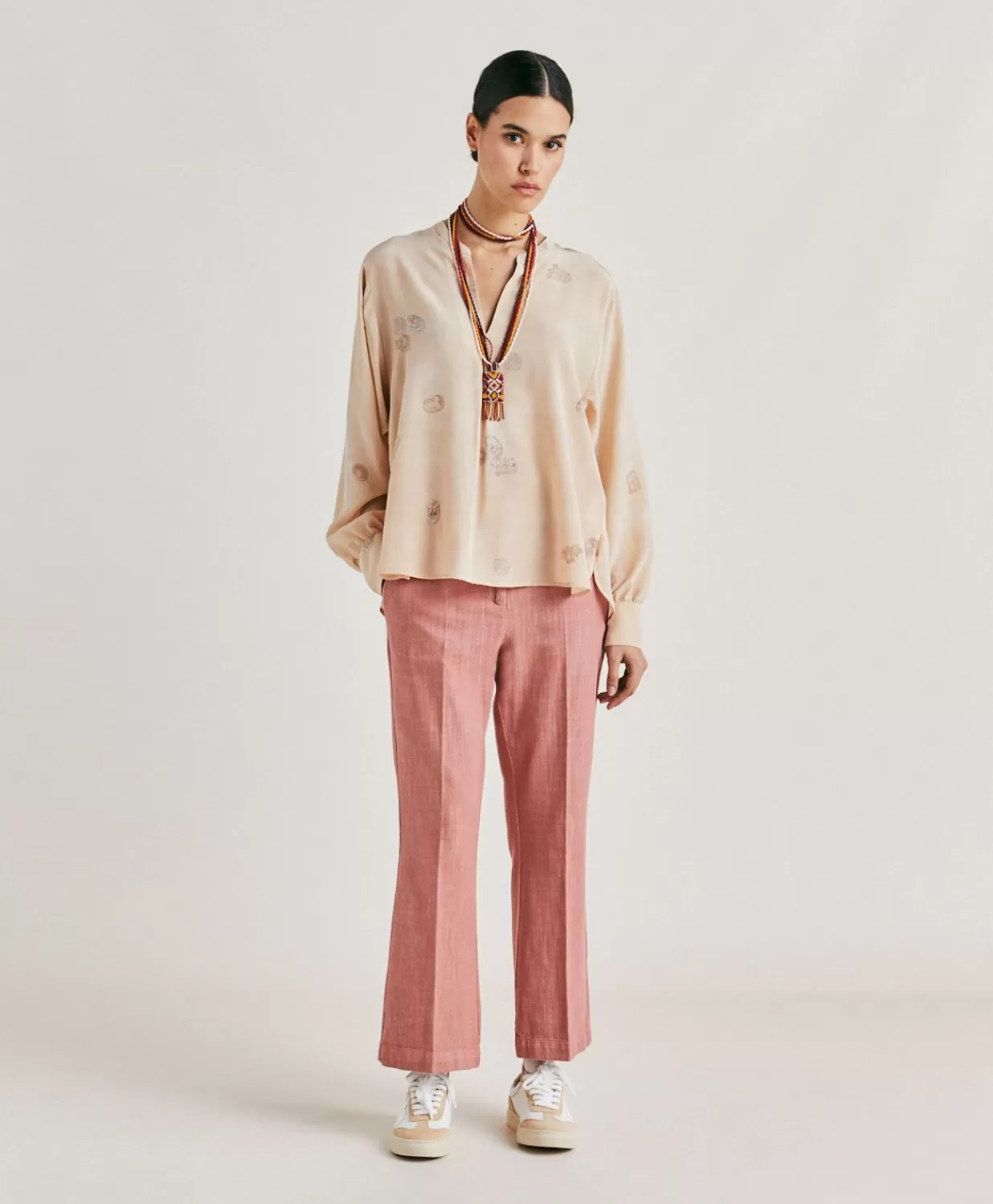 Momoni Chemisiers Et Chemises>Blouse Alisha En Crepe De Chine - Beige Multicolore