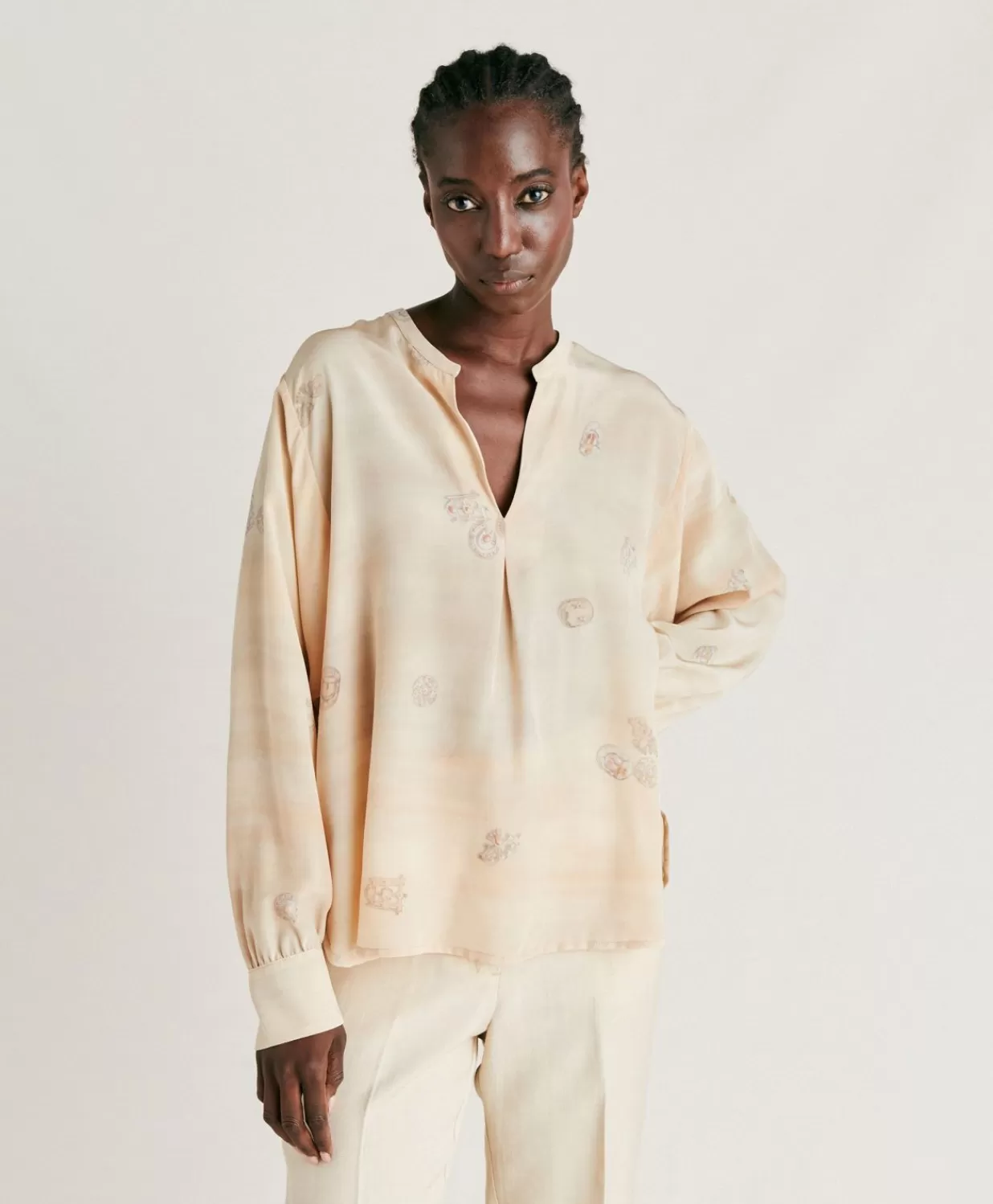 Momoni Chemisiers Et Chemises>Blouse Alisha En Crepe De Chine - Beige Multicolore