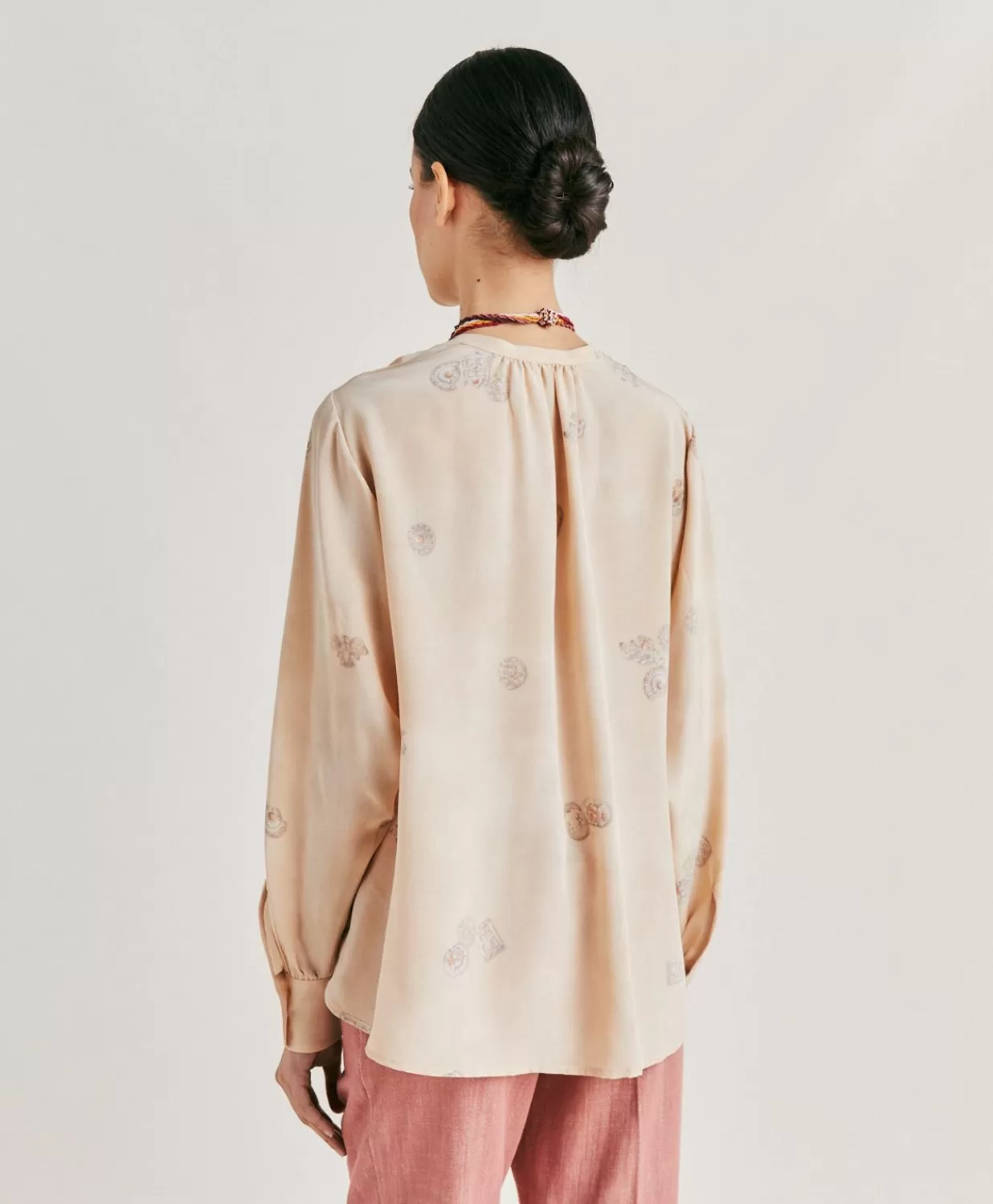 Momoni Chemisiers Et Chemises>Blouse Alisha En Crepe De Chine - Beige Multicolore