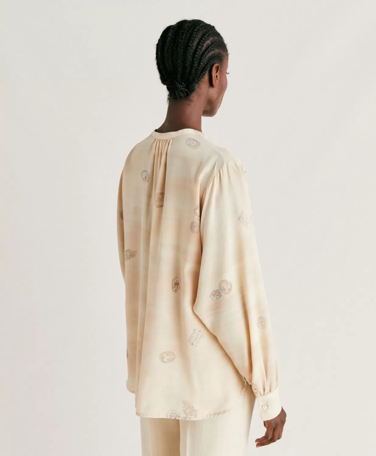 Momoni Chemisiers Et Chemises>Blouse Alisha En Crepe De Chine - Beige Multicolore