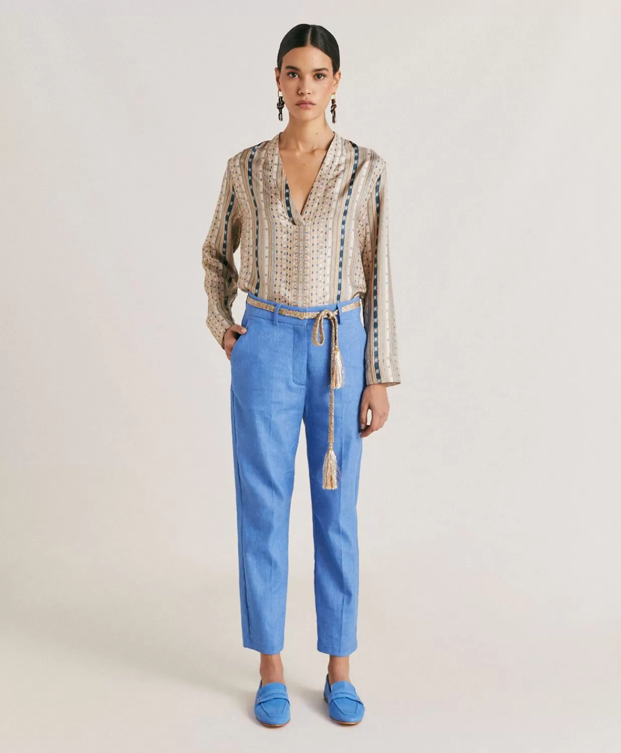 Momoni Chemisiers Et Chemises>Blouse Ambroise En Serge De Soie - Sable Multicolore