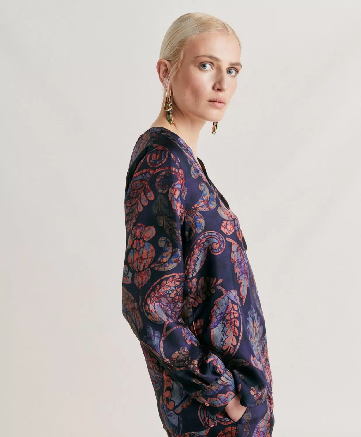 Momoni Costumes Et Costumes>Blouse En Serge De Soie Torret - Bleu Nuit Multicolore