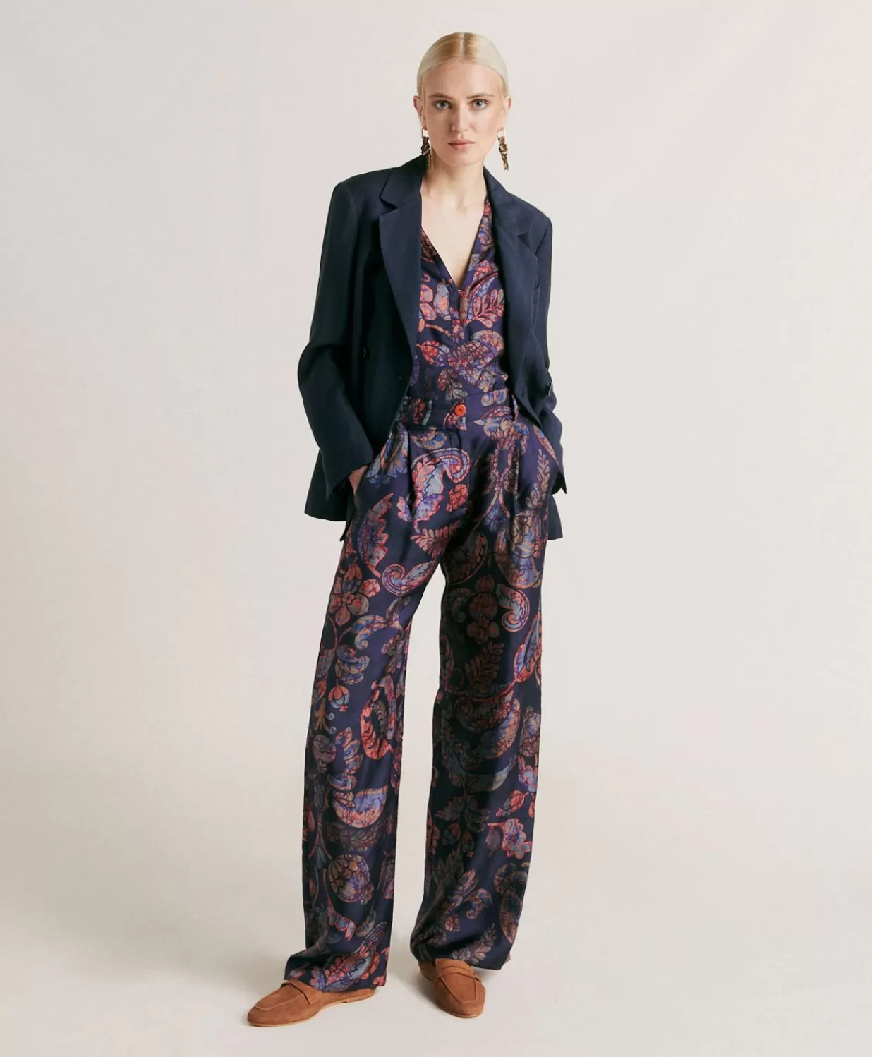 Momoni Costumes Et Costumes>Blouse En Serge De Soie Torret - Bleu Nuit Multicolore