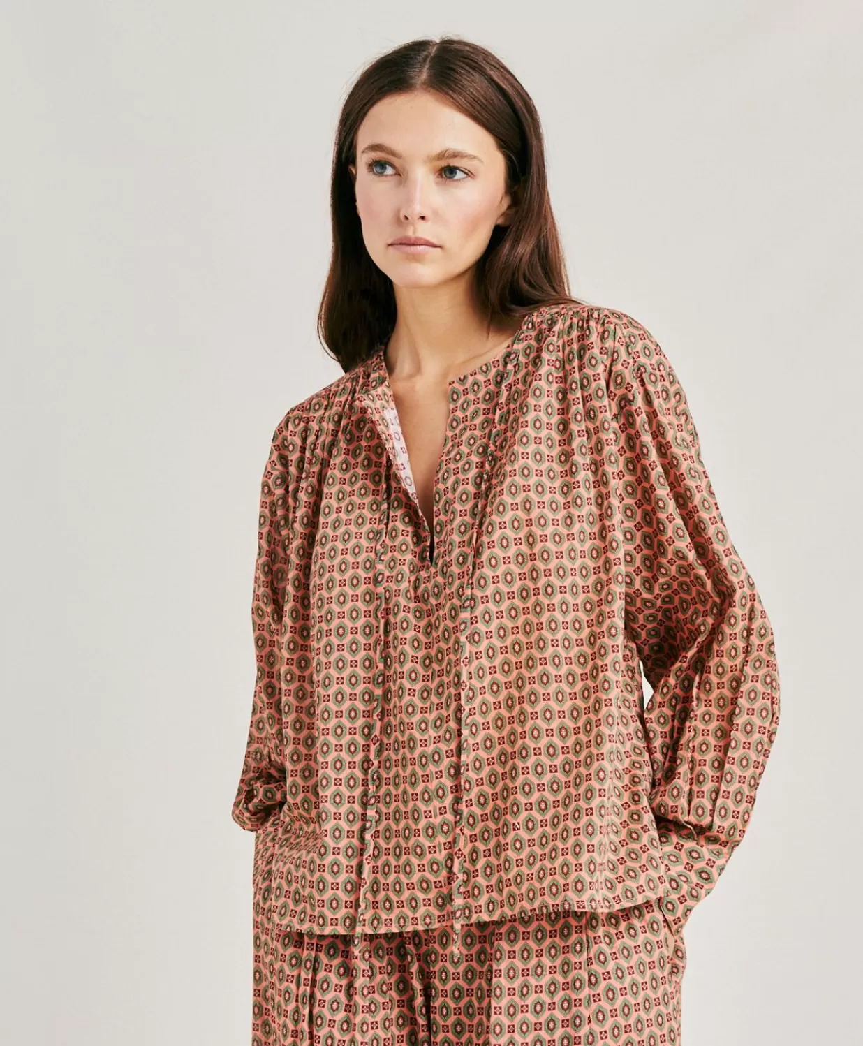 Momoni Chemisiers Et Chemises>Blouse Gypsofilia En Voile De Coton Imprime - Corail