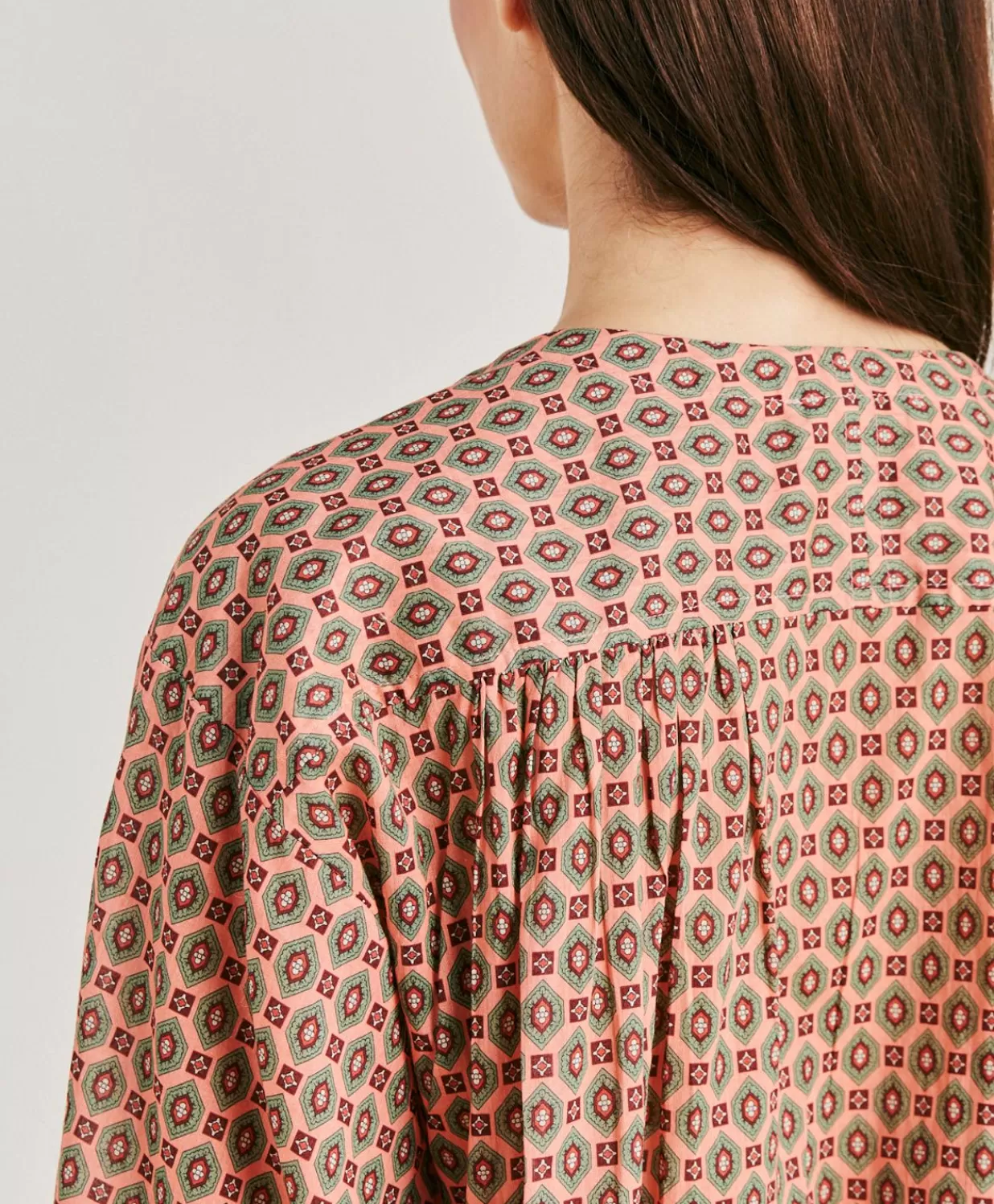 Momoni Chemisiers Et Chemises>Blouse Gypsofilia En Voile De Coton Imprime - Corail