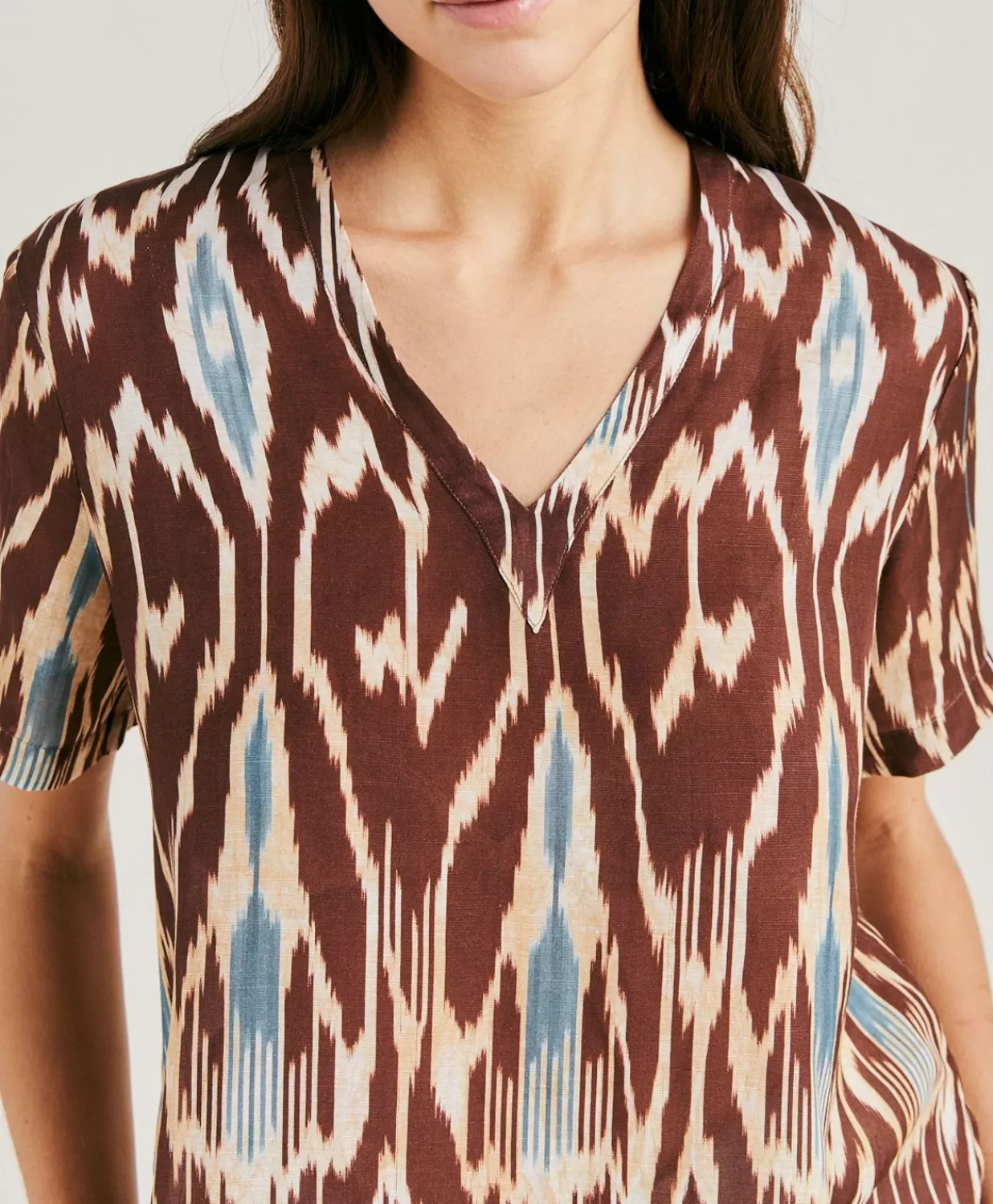 Momoni Chemisiers Et Chemises>Blouse Osmanto En Lin Viscose Imprime - Cacao Multicolore