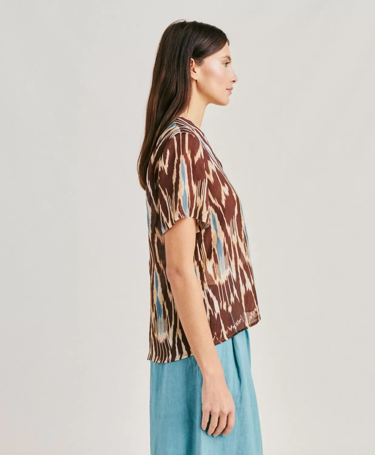Momoni Chemisiers Et Chemises>Blouse Osmanto En Lin Viscose Imprime - Cacao Multicolore