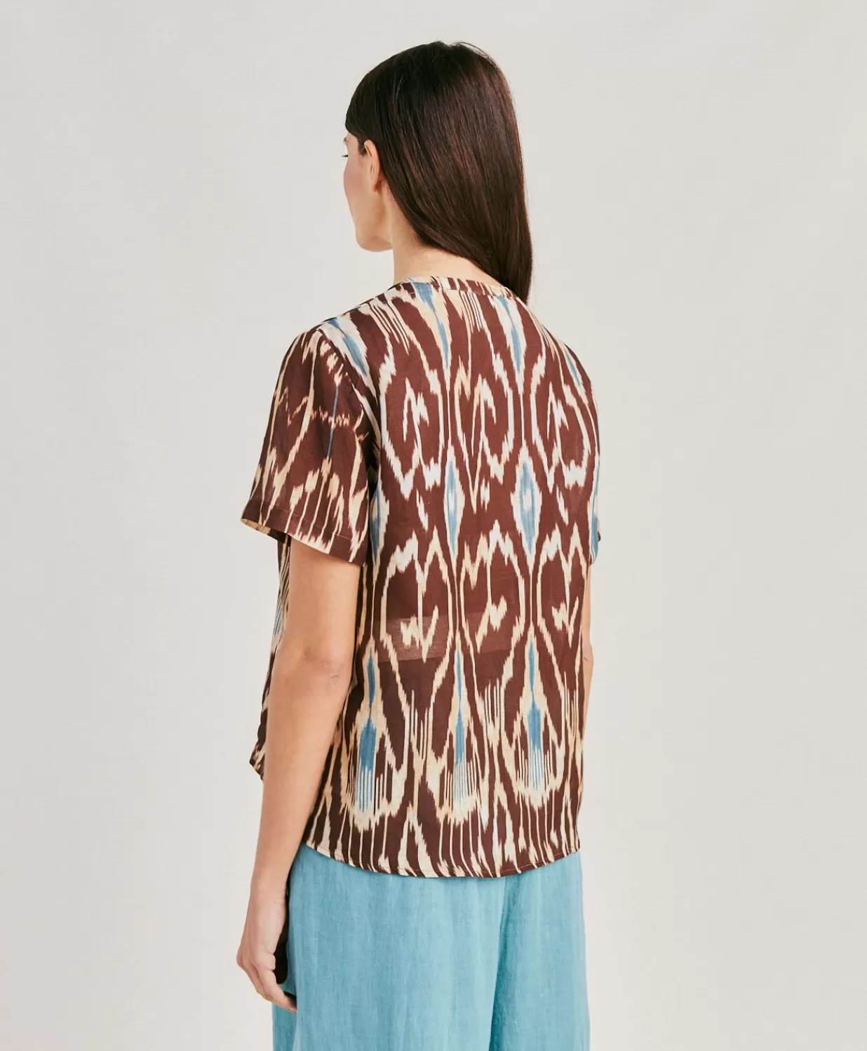 Momoni Chemisiers Et Chemises>Blouse Osmanto En Lin Viscose Imprime - Cacao Multicolore