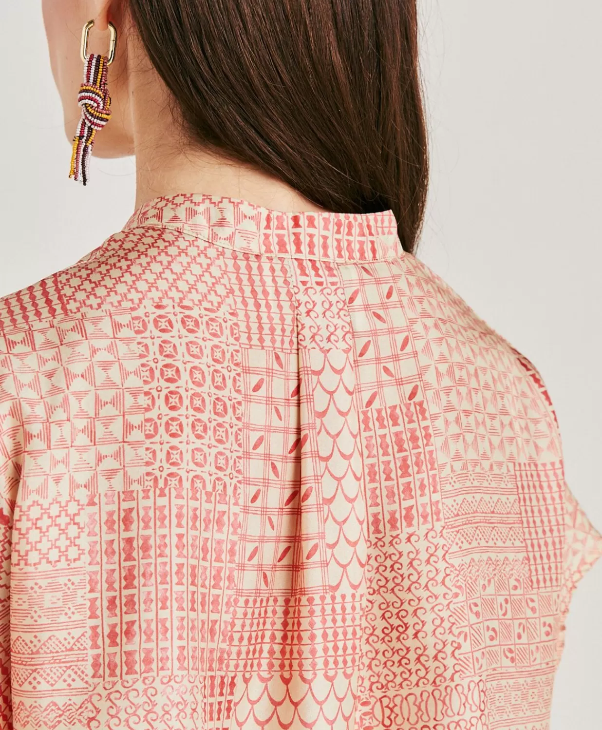 Momoni Chemisiers Et Chemises>Blouse Paso En Haboutai De Soie - Creme/Corail
