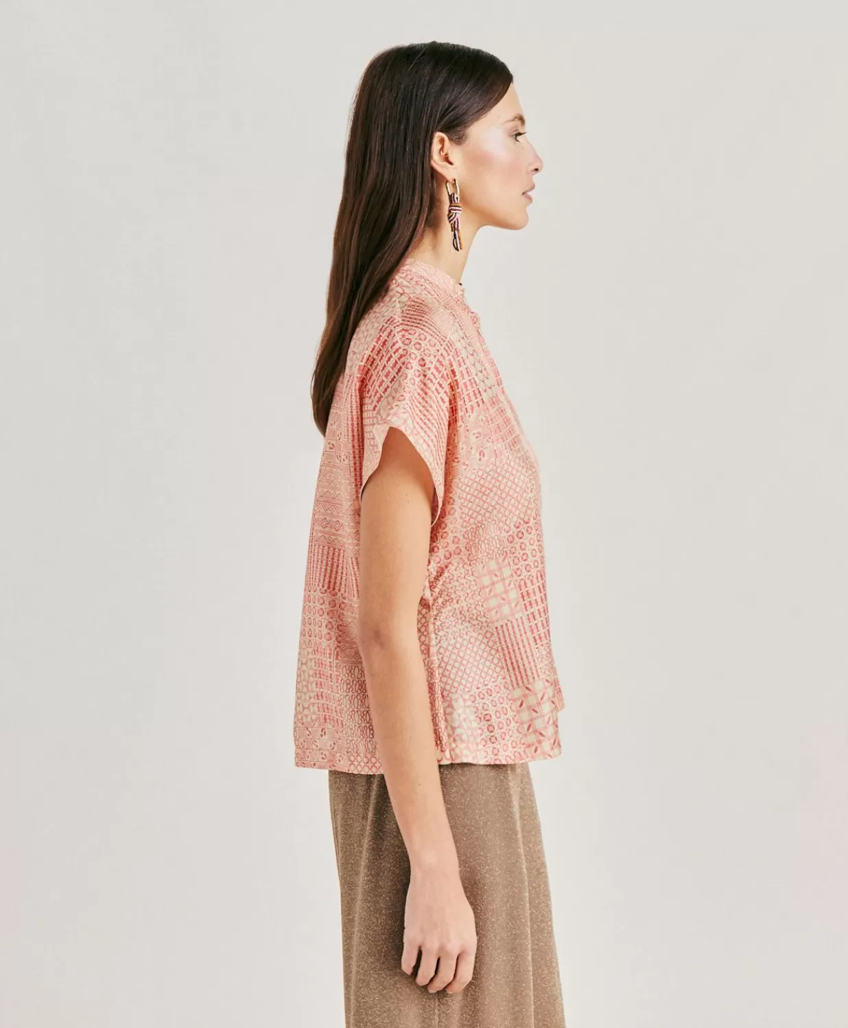 Momoni Chemisiers Et Chemises>Blouse Paso En Haboutai De Soie - Creme/Corail