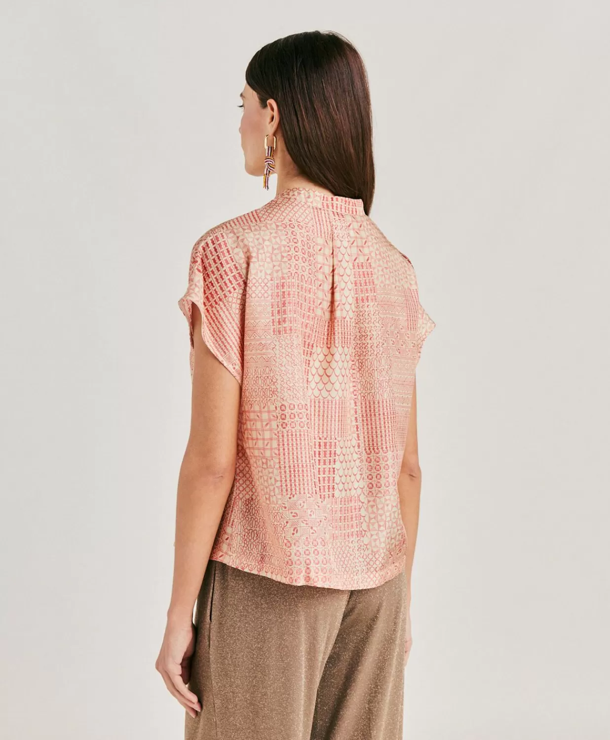 Momoni Chemisiers Et Chemises>Blouse Paso En Haboutai De Soie - Creme/Corail
