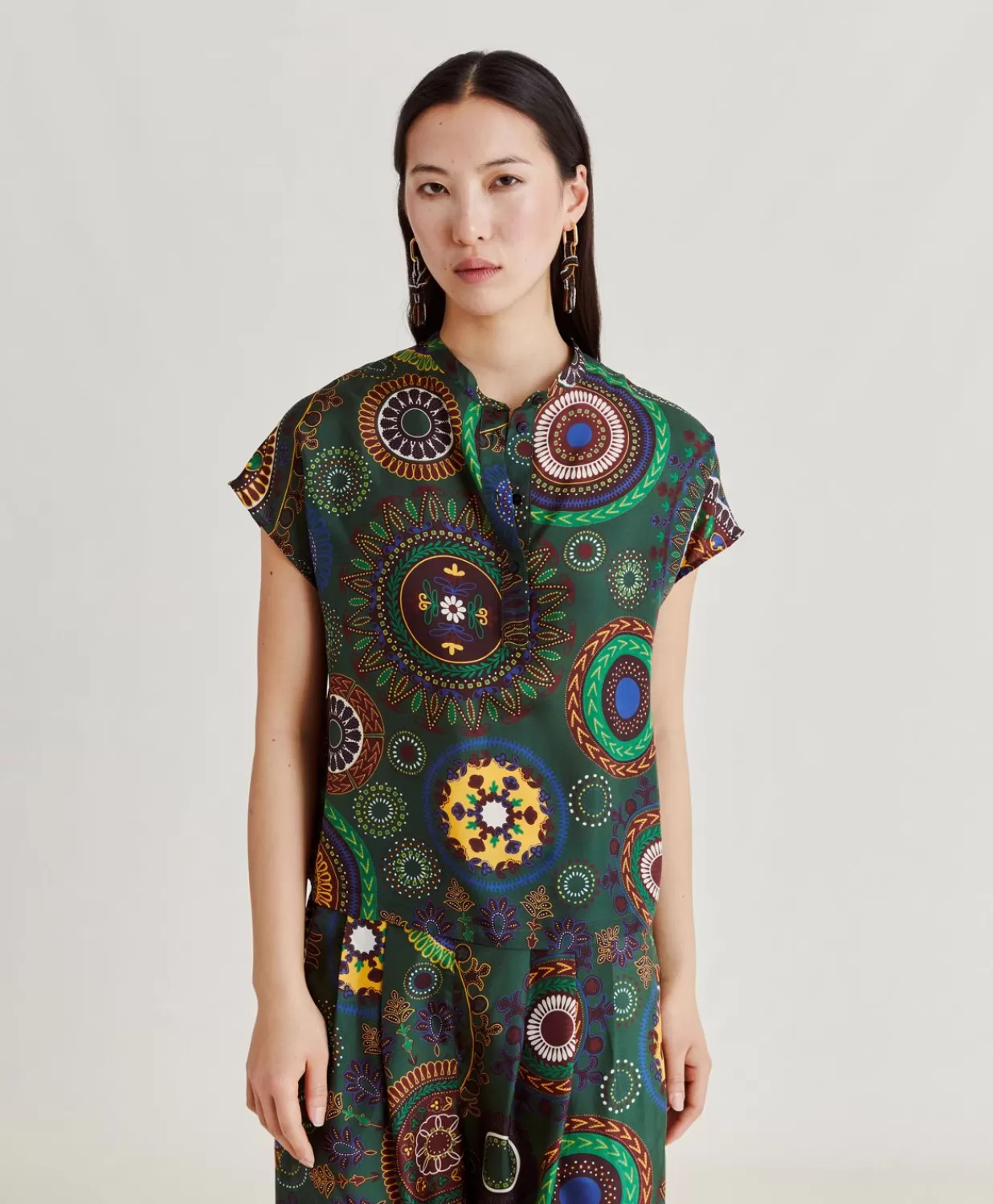 Momoni Chemisiers Et Chemises>Blouse Paso En Soie Haboutai - Vert Multicolore