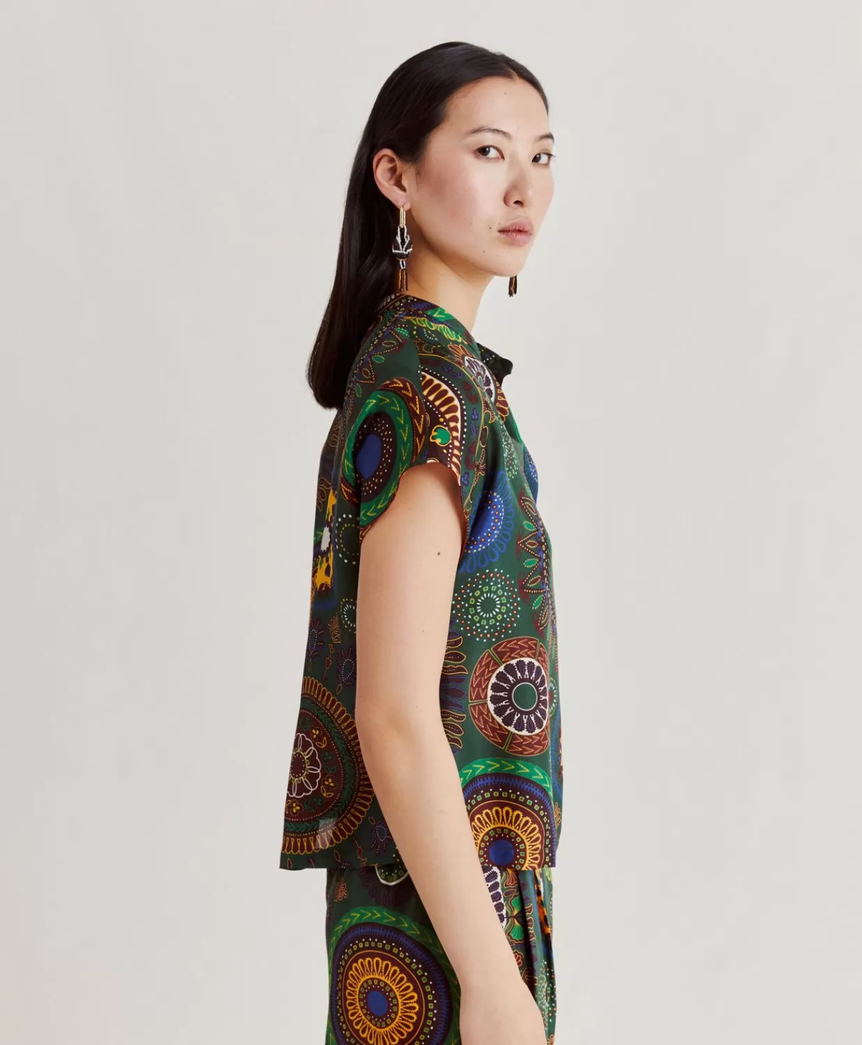 Momoni Chemisiers Et Chemises>Blouse Paso En Soie Haboutai - Vert Multicolore