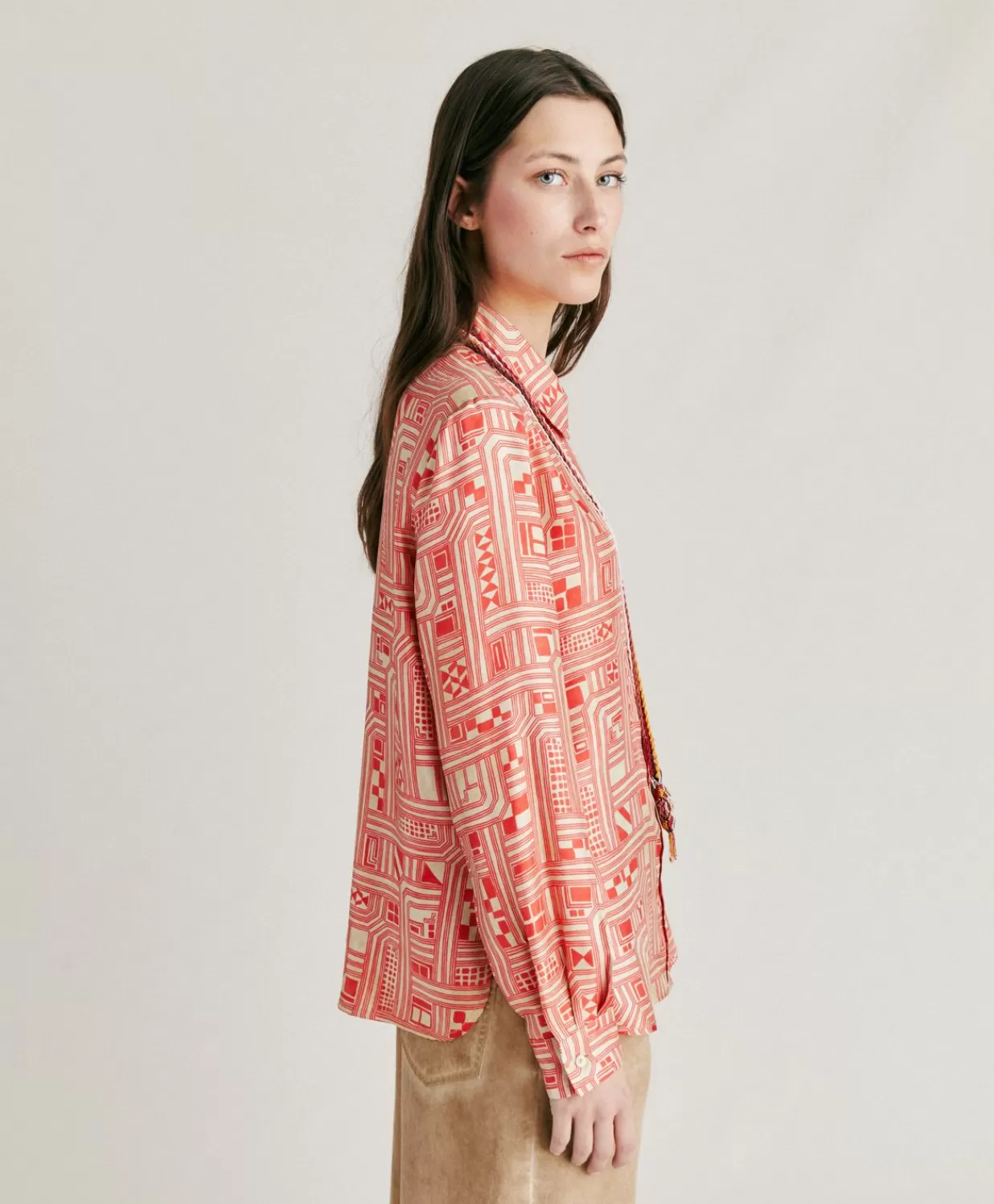 Momoni Costumes Et Costumes>Chemise Arles En Serge De Soie - Beige/Corail