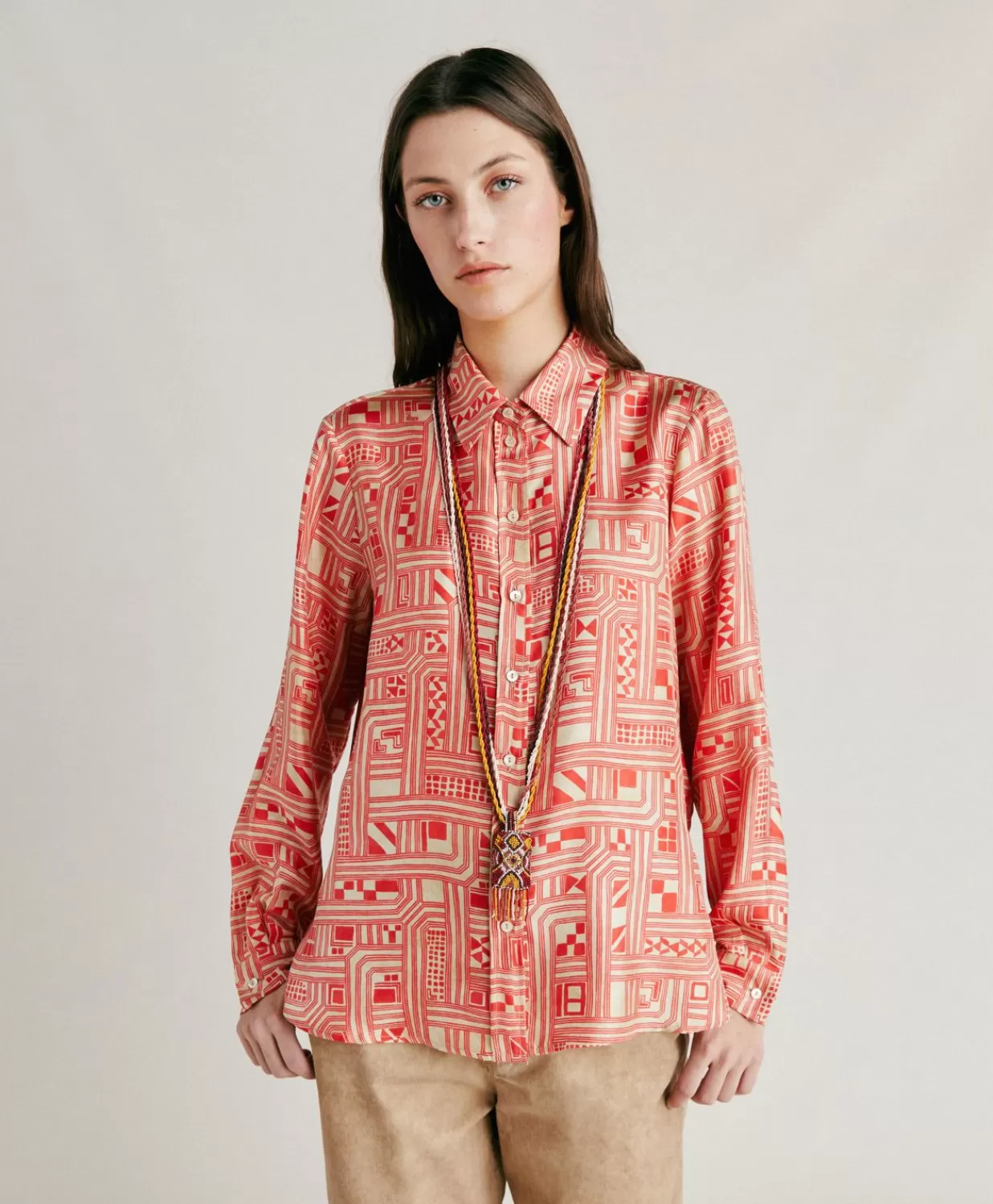 Momoni Costumes Et Costumes>Chemise Arles En Serge De Soie - Beige/Corail