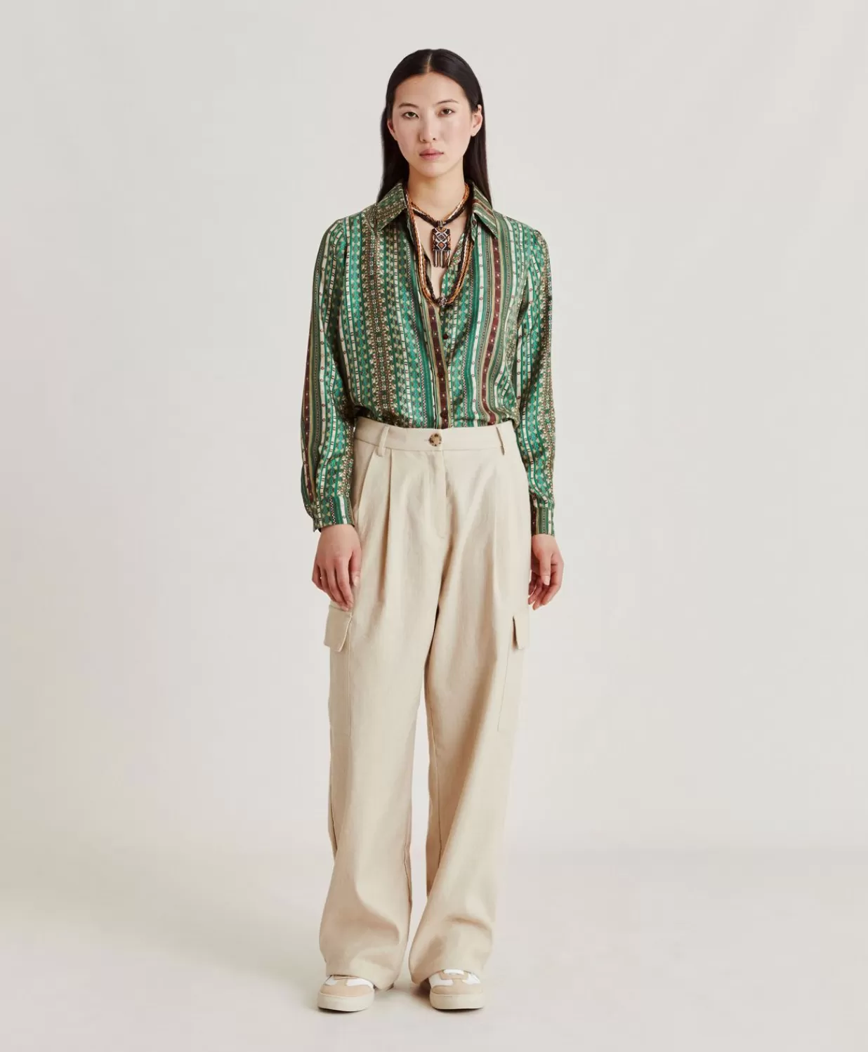 Momoni Chemisiers Et Chemises>Chemise Arles En Serge De Soie - Vert/Multicolore
