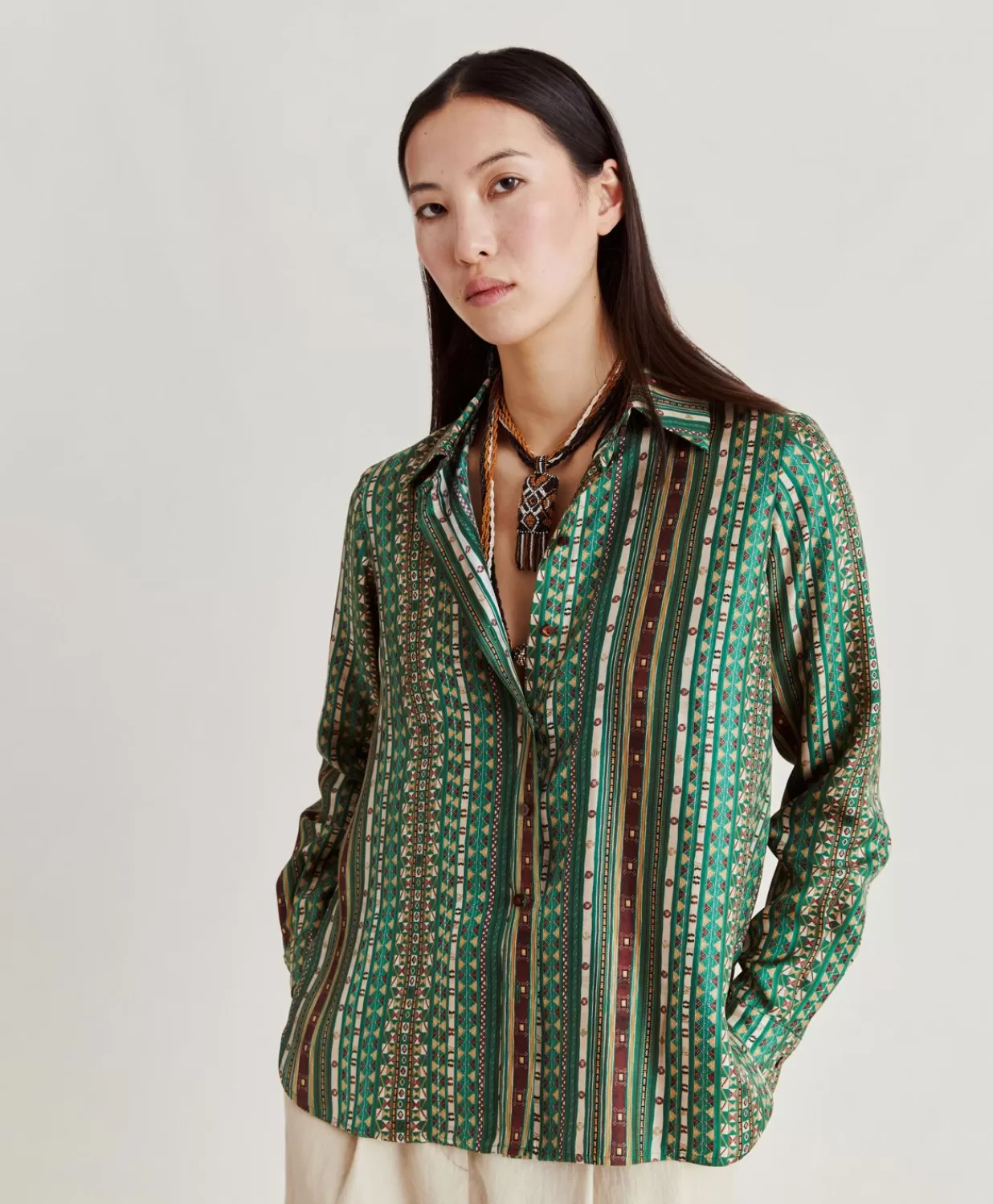 Momoni Chemisiers Et Chemises>Chemise Arles En Serge De Soie - Vert/Multicolore