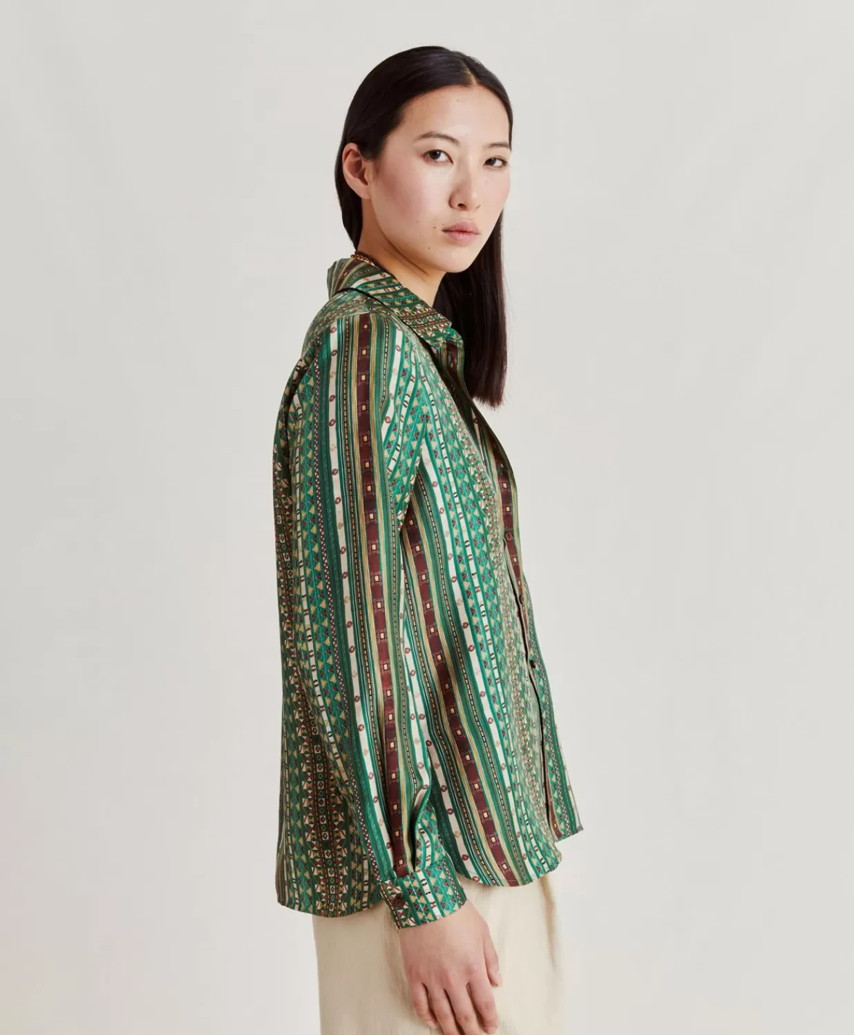 Momoni Chemisiers Et Chemises>Chemise Arles En Serge De Soie - Vert/Multicolore