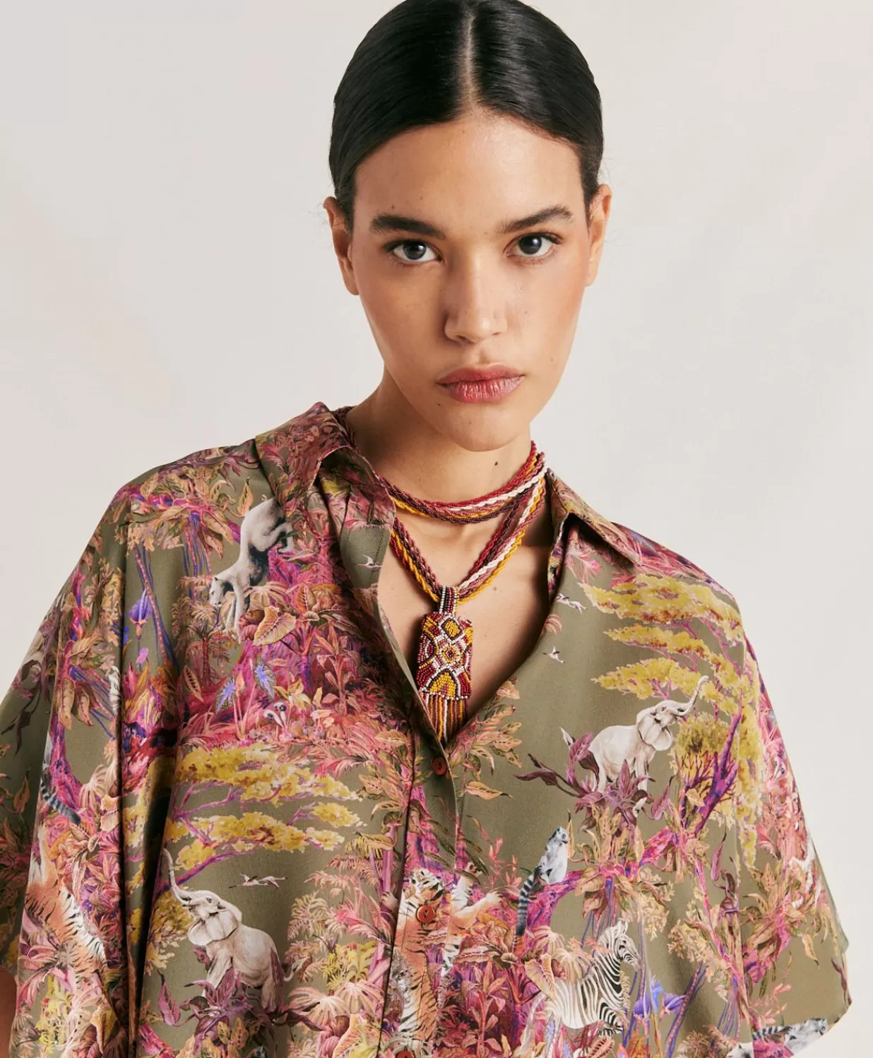 Momoni Chemisiers Et Chemises>Chemise Brooklyn Crepe De Chine - Olive Multicolore