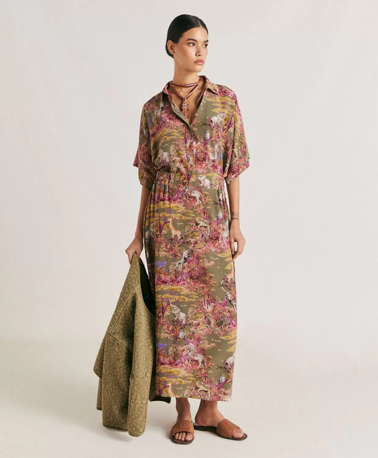 Momoni Chemisiers Et Chemises>Chemise Brooklyn Crepe De Chine - Olive Multicolore