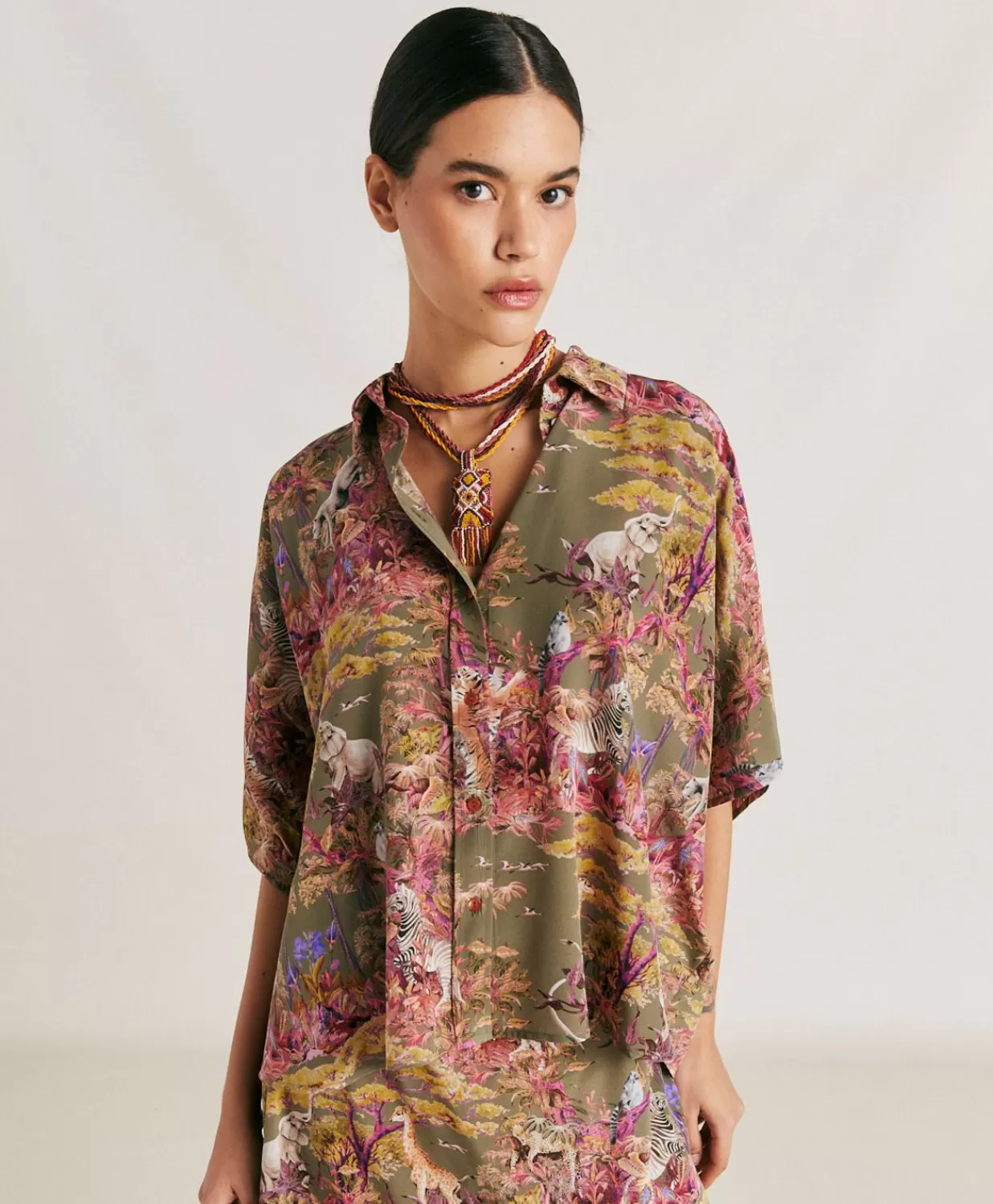 Momoni Chemisiers Et Chemises>Chemise Brooklyn Crepe De Chine - Olive Multicolore