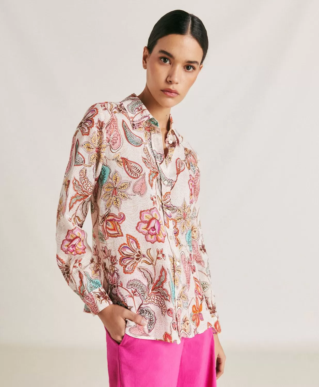 Momoni Chemisiers Et Chemises>Chemise Extreme En Lin Viscose - Rose Multicolore