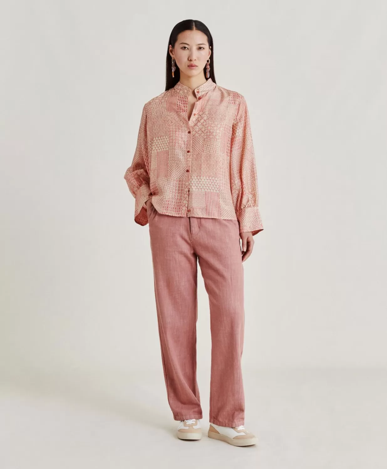 Momoni Chemisiers Et Chemises>Chemise Franklin En Haboutai De Soie - Creme/Corail