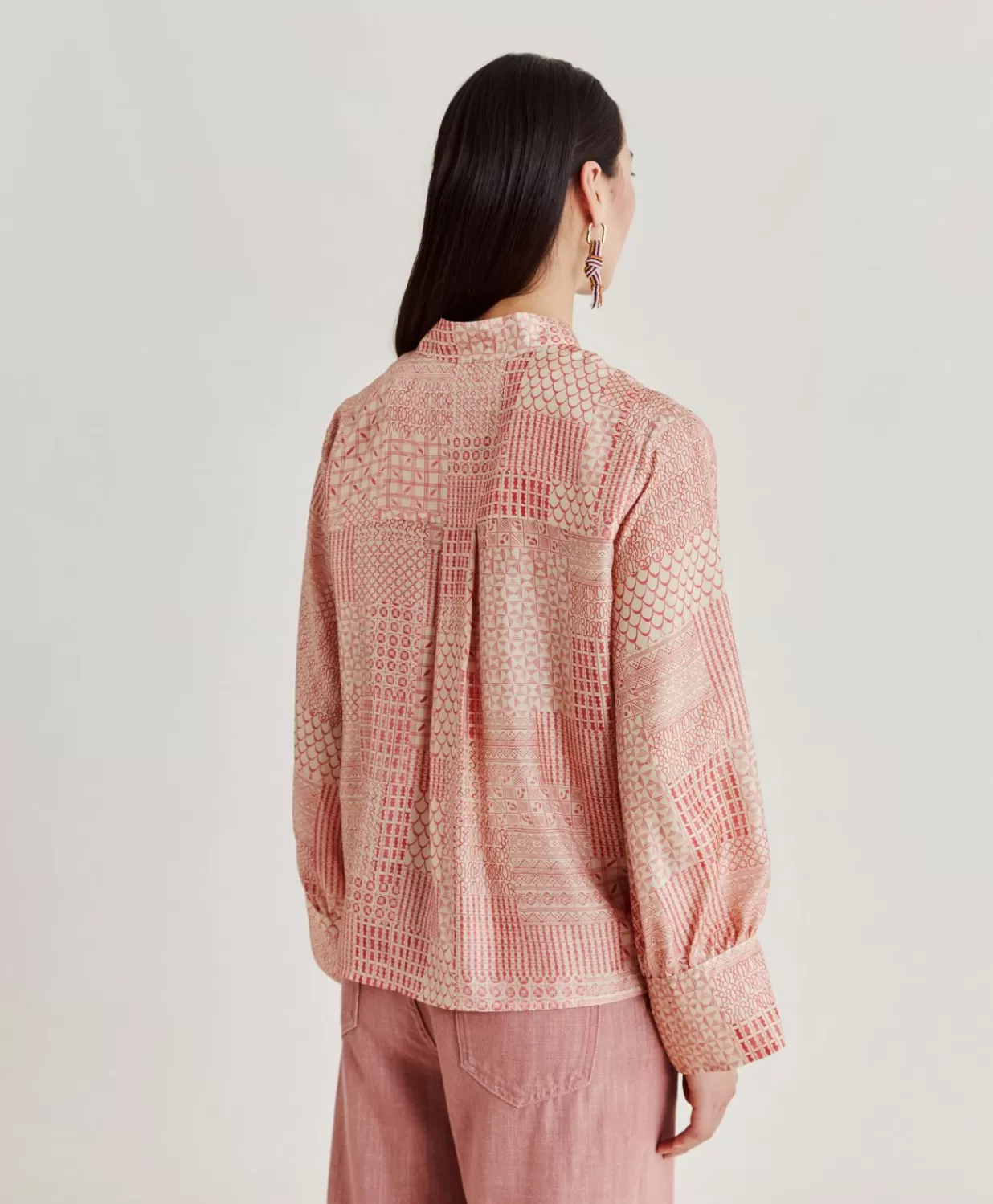 Momoni Chemisiers Et Chemises>Chemise Franklin En Haboutai De Soie - Creme/Corail