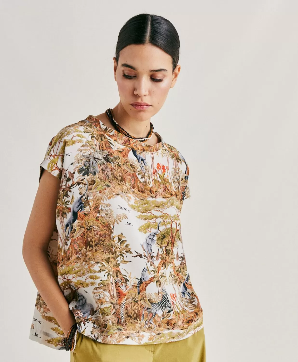 Momoni Chemisiers Et Chemises>Chemisier Curacao Crepe De Chine - Creme / Multicolore