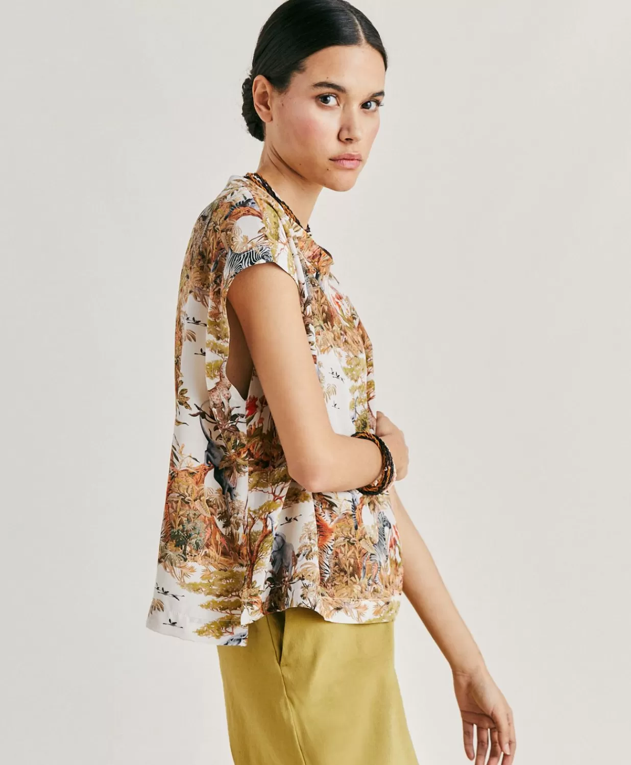 Momoni Chemisiers Et Chemises>Chemisier Curacao Crepe De Chine - Creme / Multicolore