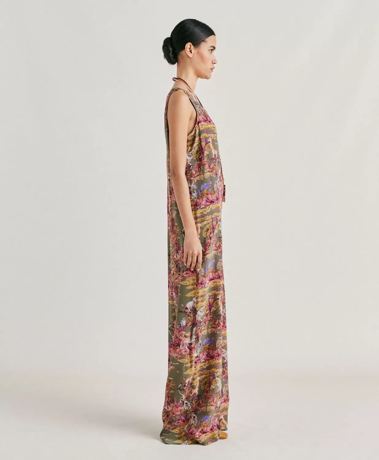 Momoni Vêtements>Combinaison Longue Matilde En Crepe De Chine - Olive Multicolore