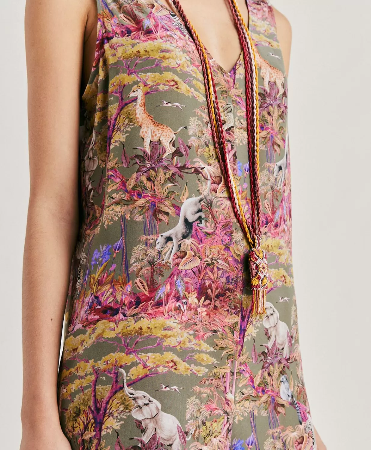 Momoni Vêtements>Combinaison Longue Matilde En Crepe De Chine - Olive Multicolore