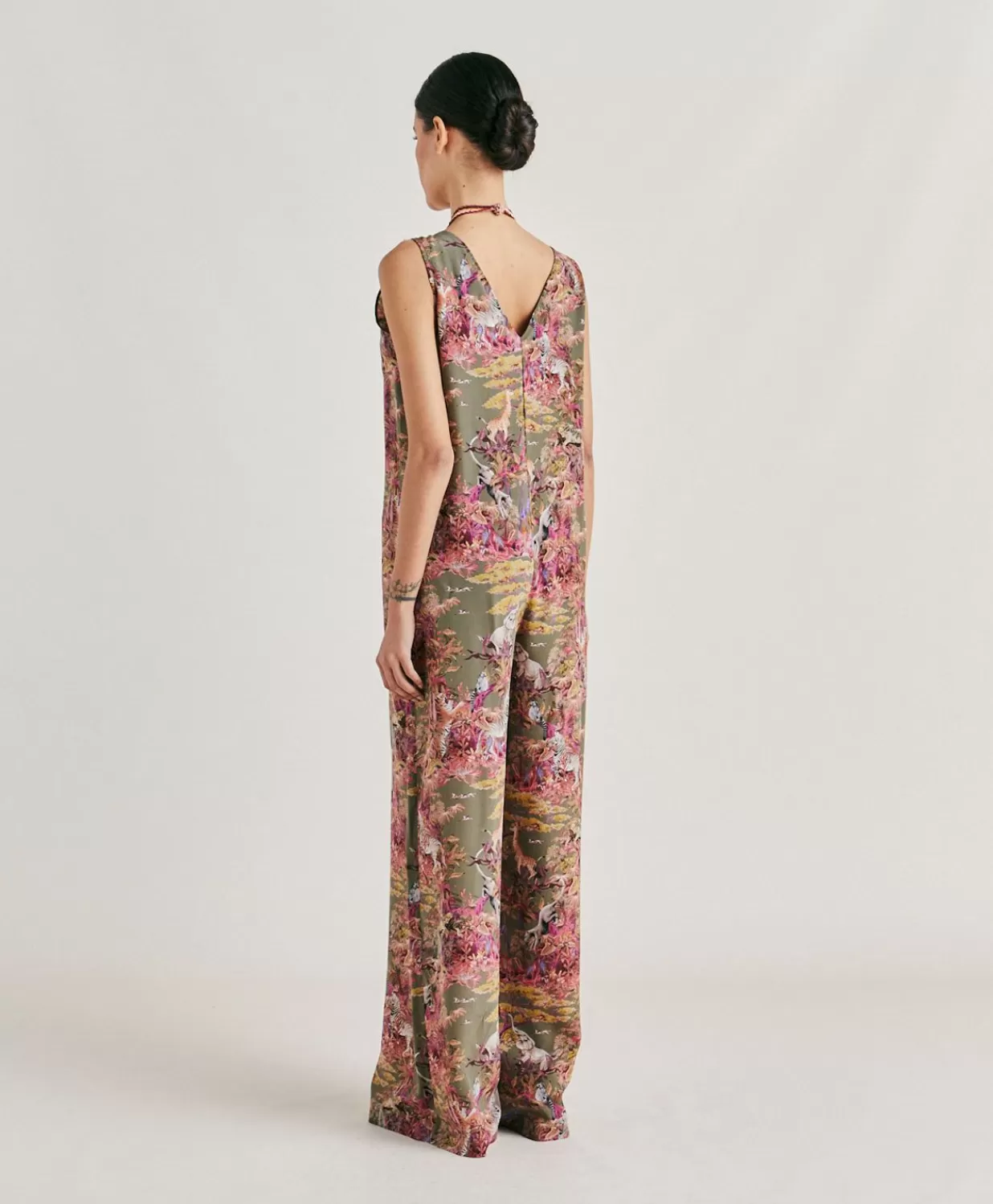 Momoni Vêtements>Combinaison Longue Matilde En Crepe De Chine - Olive Multicolore