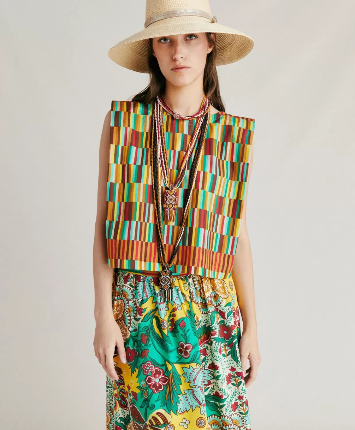 Momoni T-Shirts Et Hauts>Haut En Popeline Moon - Jaune Multicolore