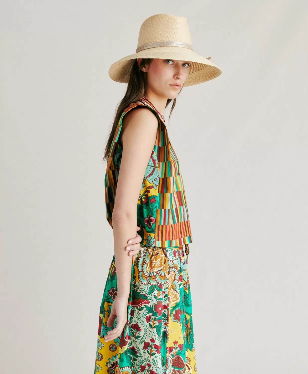 Momoni T-Shirts Et Hauts>Haut En Popeline Moon - Jaune Multicolore