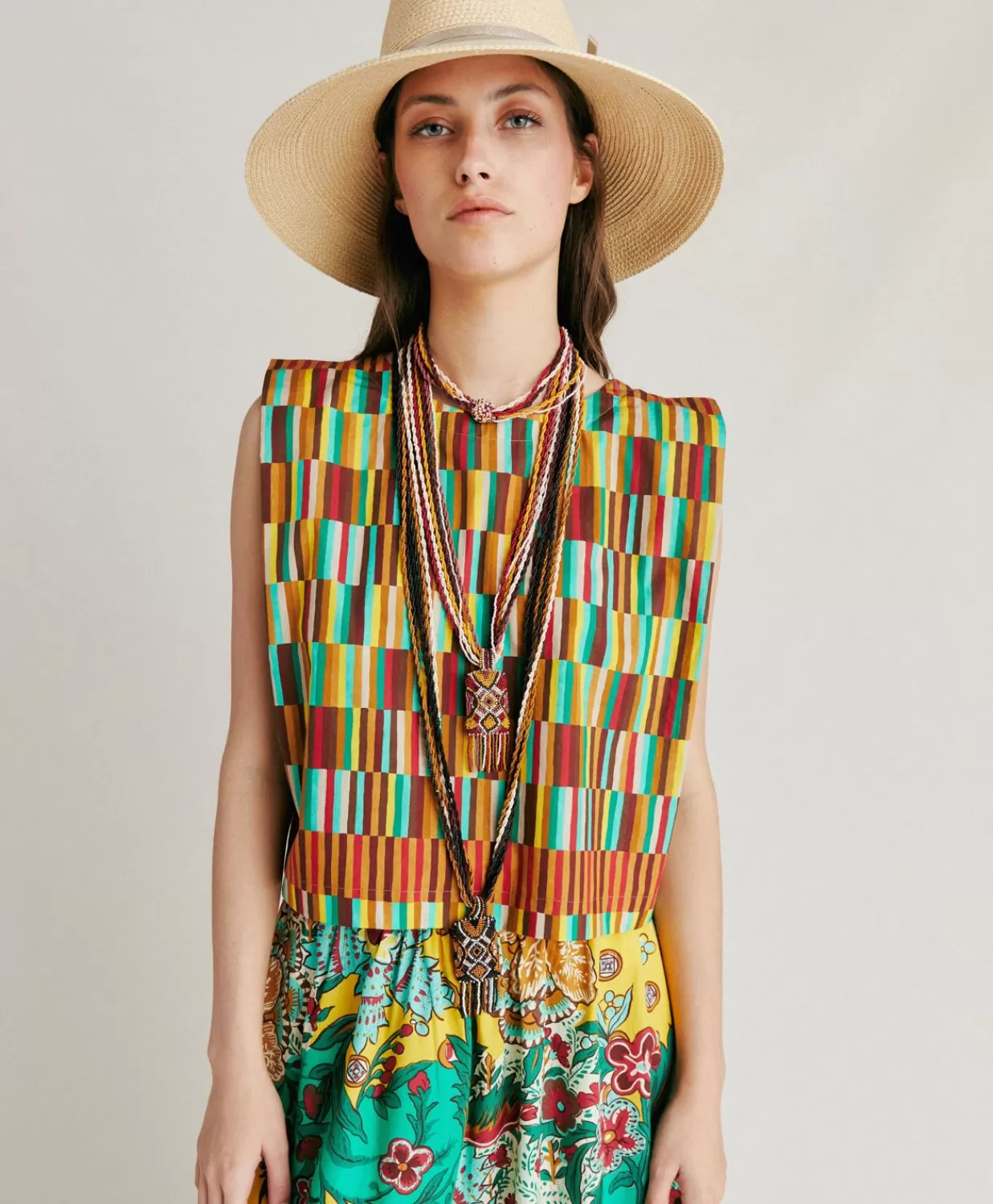 Momoni T-Shirts Et Hauts>Haut En Popeline Moon - Jaune Multicolore