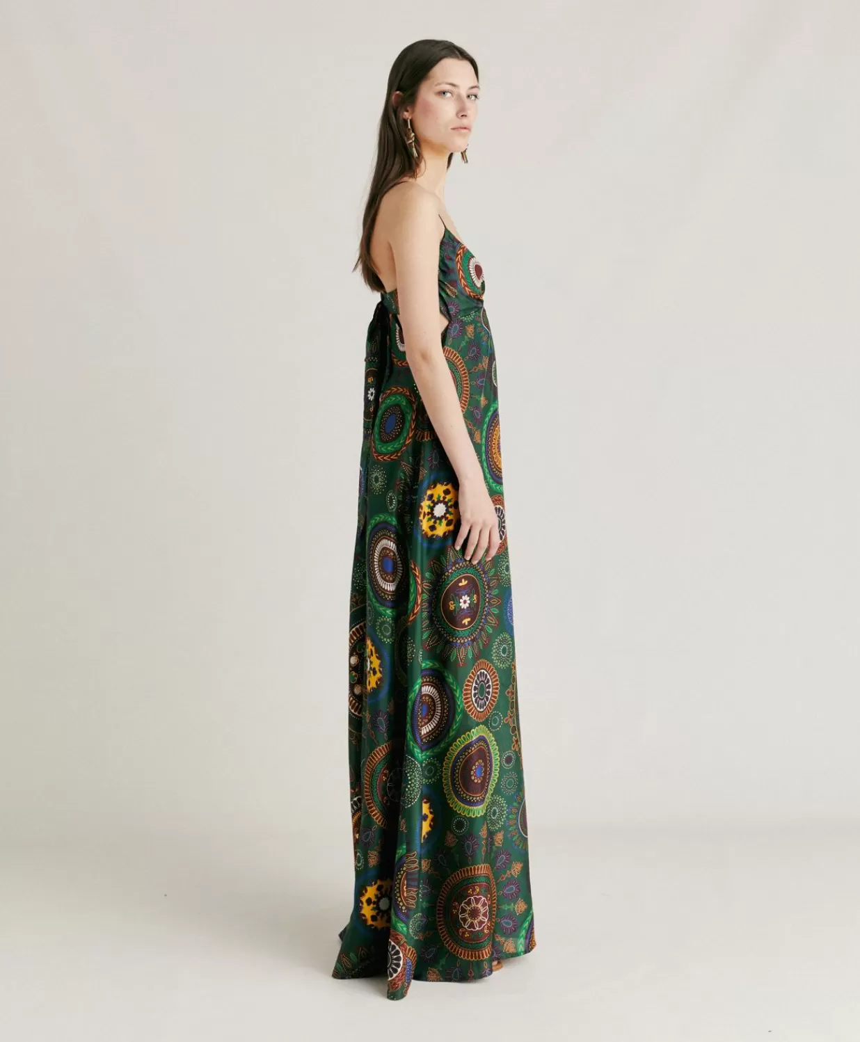 Momoni Vêtements>Jolie Robe En Haboutai De Soie - Vert Multicolore