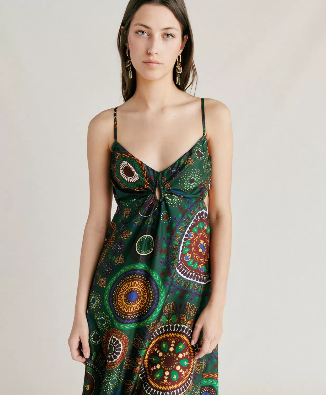 Momoni Vêtements>Jolie Robe En Haboutai De Soie - Vert Multicolore