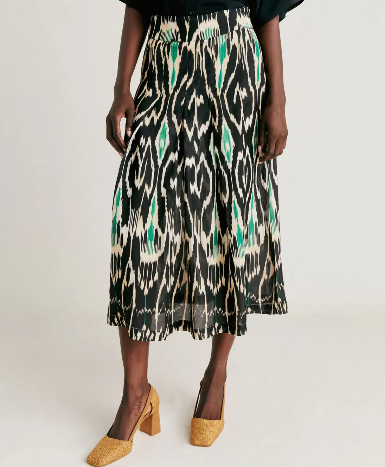 Momoni Jupes>Jupe Celestin En Lin Viscose - Noir Multicolore