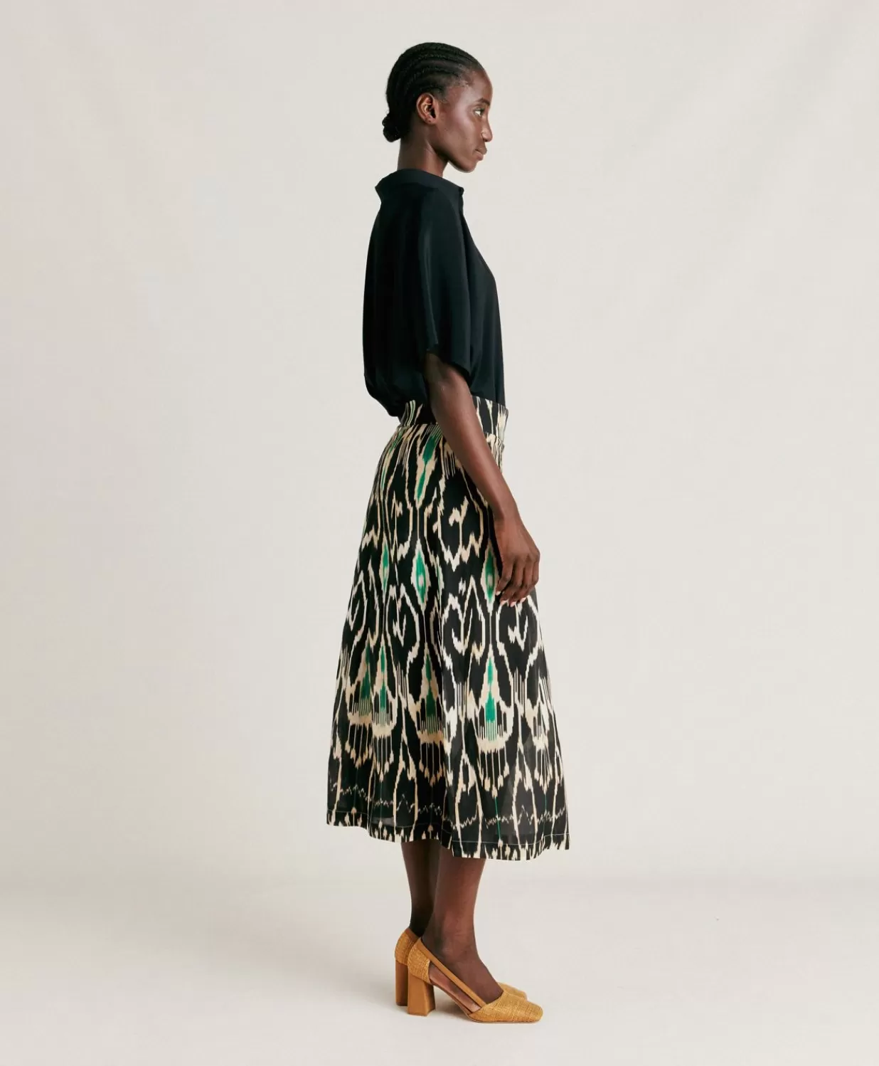 Momoni Jupes>Jupe Celestin En Lin Viscose - Noir Multicolore