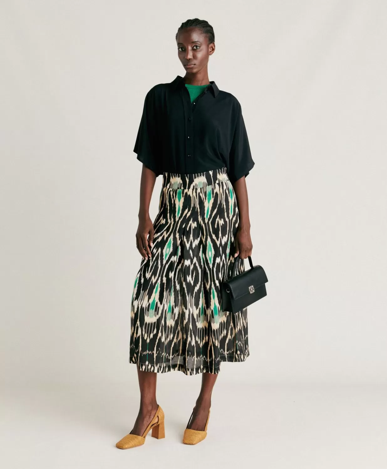 Momoni Jupes>Jupe Celestin En Lin Viscose - Noir Multicolore